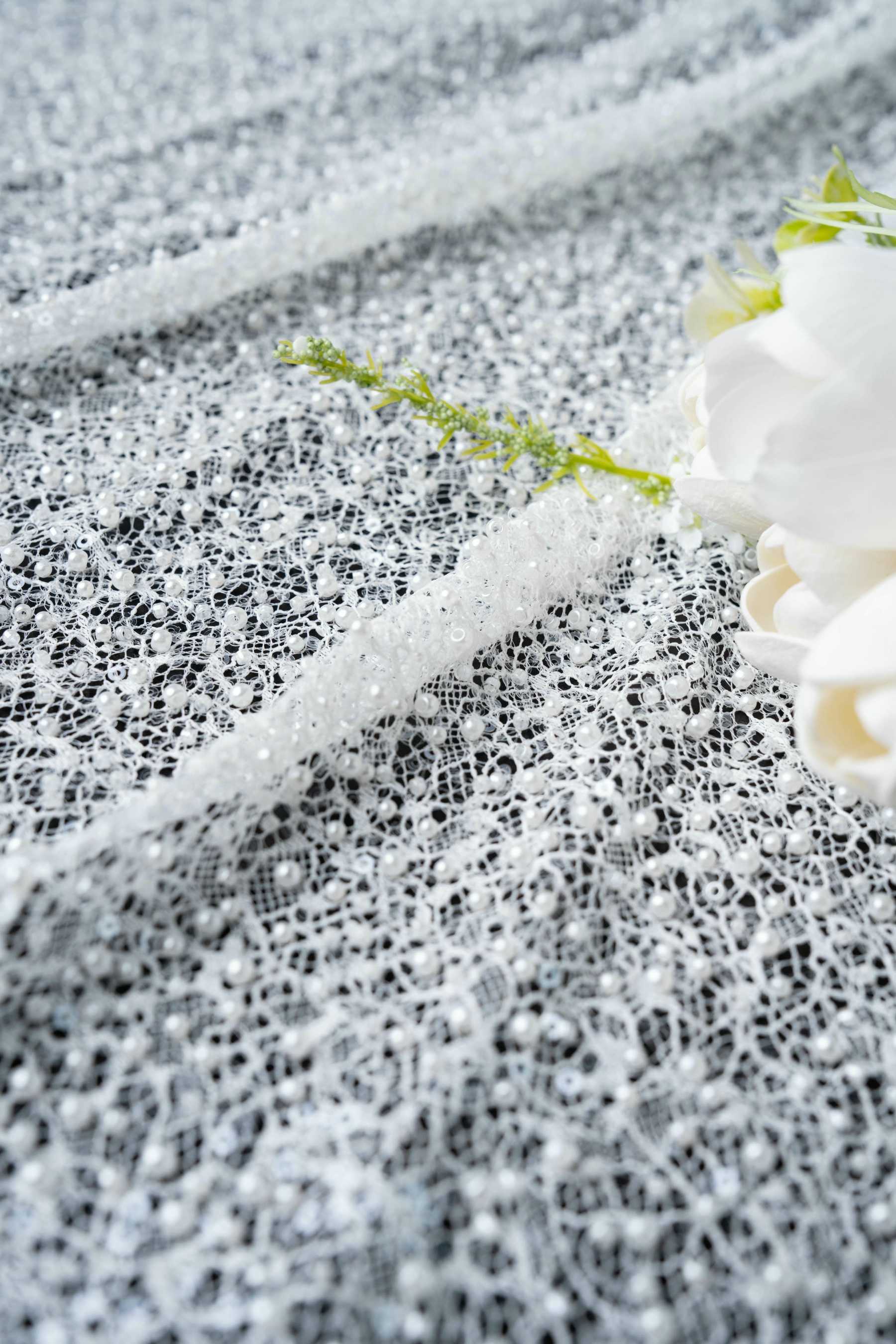 Luxury Lace Fabric With Embroidery Crystal Beads Beautifully Embroidered Sparkling Sequins Gorgeous lace Embroidered Wedding Dress Wedding Dress