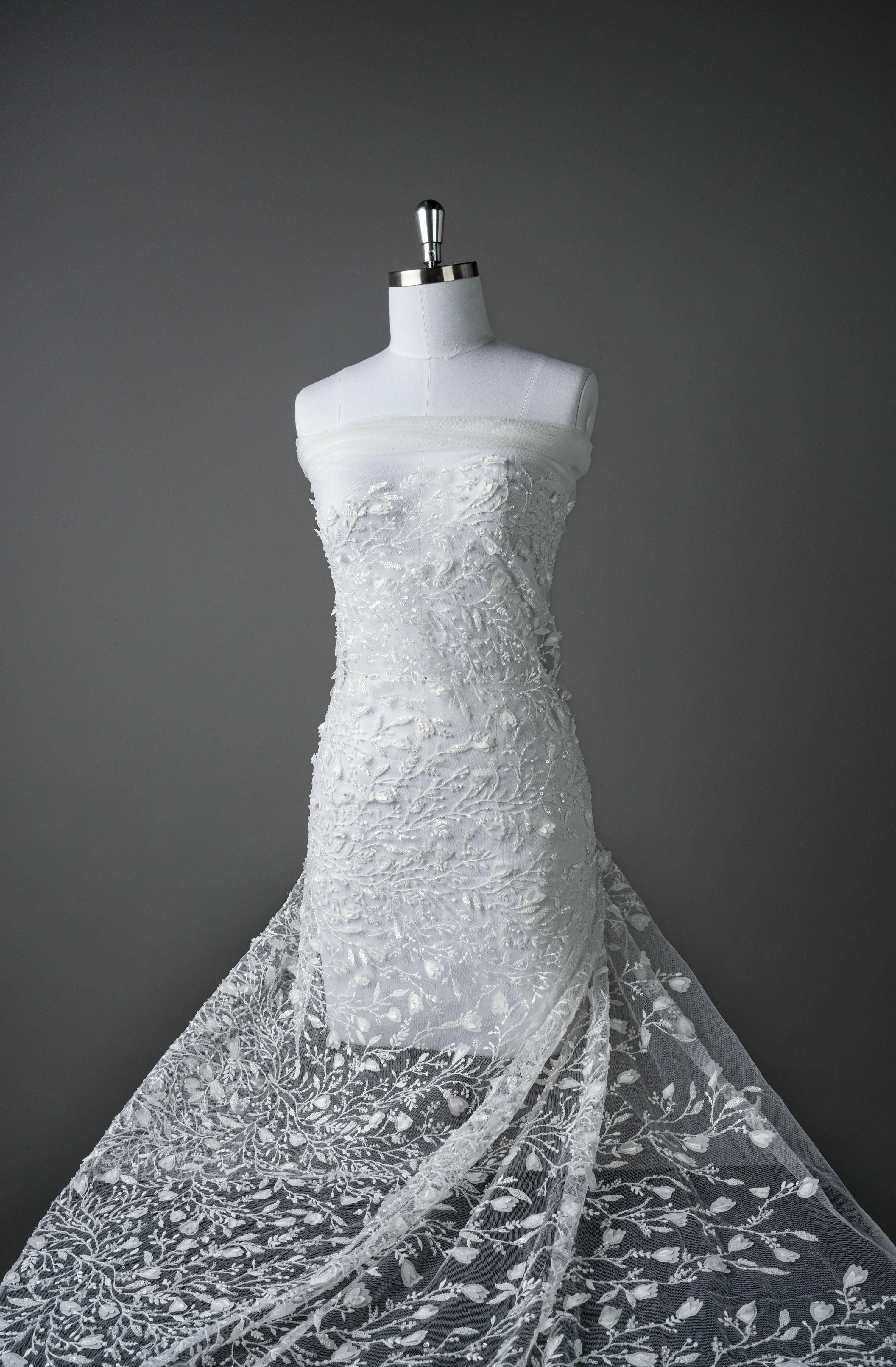 Sita Lace, sitalace, Lace Fabric, Feature Fabric, Tulle Fabric, Beaded Fabric, Sequined Fabric, Embroidery Fabric, Wedding Dress, Bridal Gown, Bridal Veil, Beads, Sequins, Feather Fabrics, Feather, 3D Flowers, Floral, Blossom Flowers, Flower Petal,