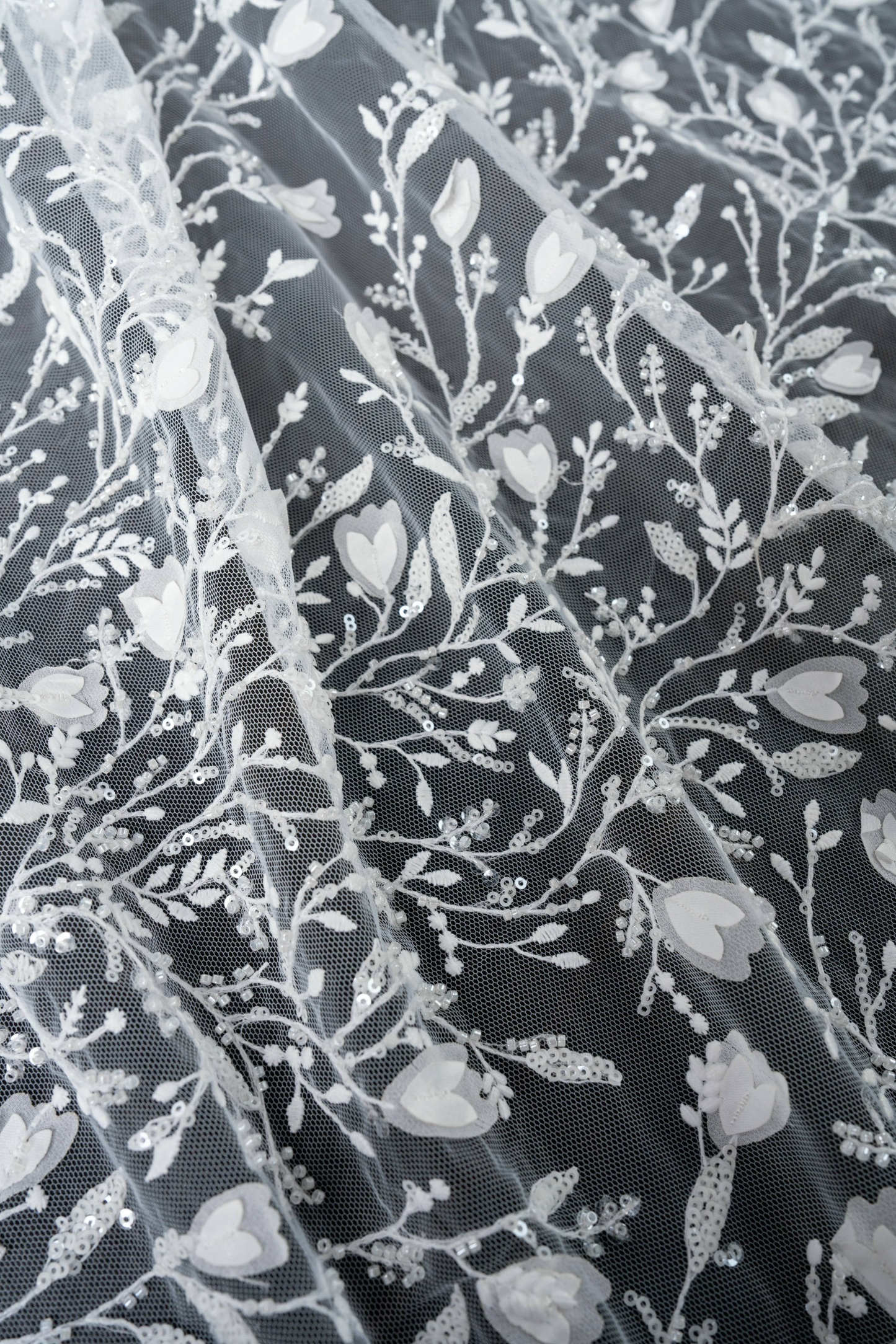 Sita Lace, sitalace, Lace Fabric, Feature Fabric, Tulle Fabric, Beaded Fabric, Sequined Fabric, Embroidery Fabric, Wedding Dress, Bridal Gown, Bridal Veil, Beads, Sequins, Feather Fabrics, Feather, 3D Flowers, Floral, Blossom Flowers, Flower Petal,