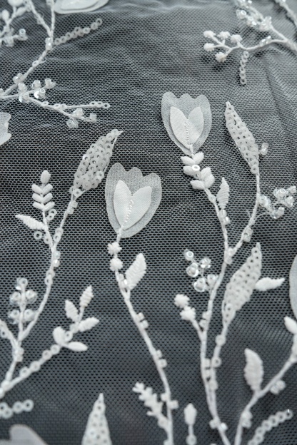 Sita Lace, sitalace, Lace Fabric, Feature Fabric, Tulle Fabric, Beaded Fabric, Sequined Fabric, Embroidery Fabric, Wedding Dress, Bridal Gown, Bridal Veil, Beads, Sequins, Feather Fabrics, Feather, 3D Flowers, Floral, Blossom Flowers, Flower Petal,