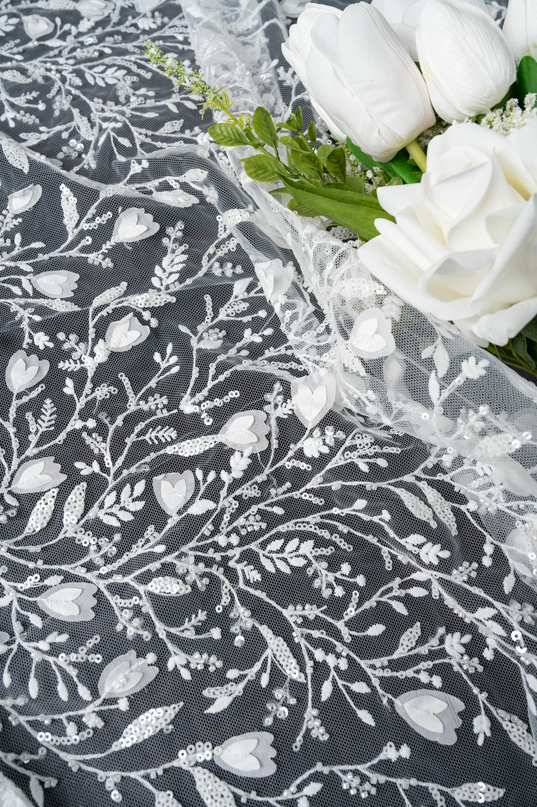 Sita Lace, sitalace, Lace Fabric, Feature Fabric, Tulle Fabric, Beaded Fabric, Sequined Fabric, Embroidery Fabric, Wedding Dress, Bridal Gown, Bridal Veil, Beads, Sequins, Feather Fabrics, Feather, 3D Flowers, Floral, Blossom Flowers, Flower Petal,