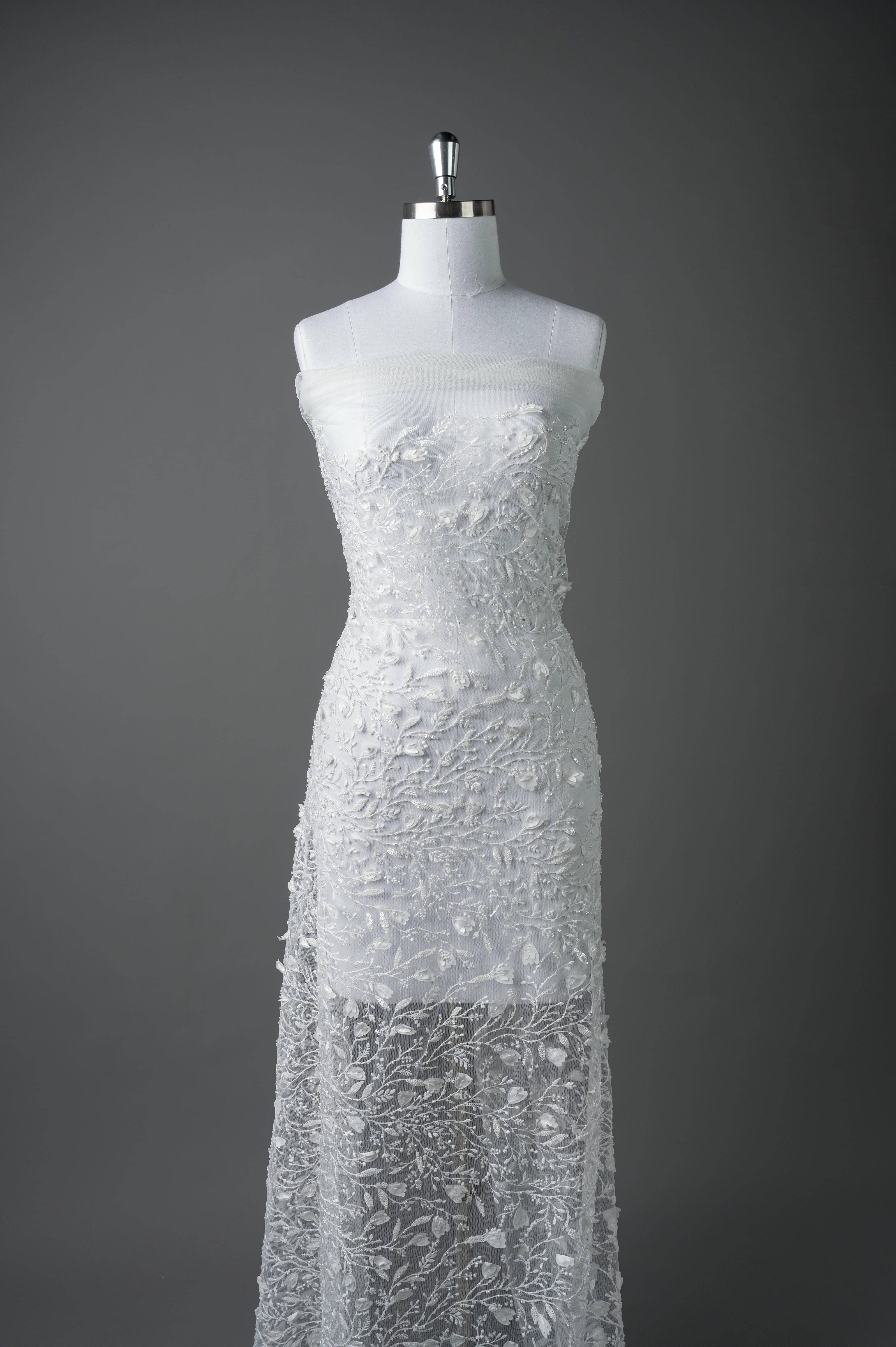 Sita Lace, sitalace, Lace Fabric, Feature Fabric, Tulle Fabric, Beaded Fabric, Sequined Fabric, Embroidery Fabric, Wedding Dress, Bridal Gown, Bridal Veil, Beads, Sequins, Feather Fabrics, Feather, 3D Flowers, Floral, Blossom Flowers, Flower Petal,