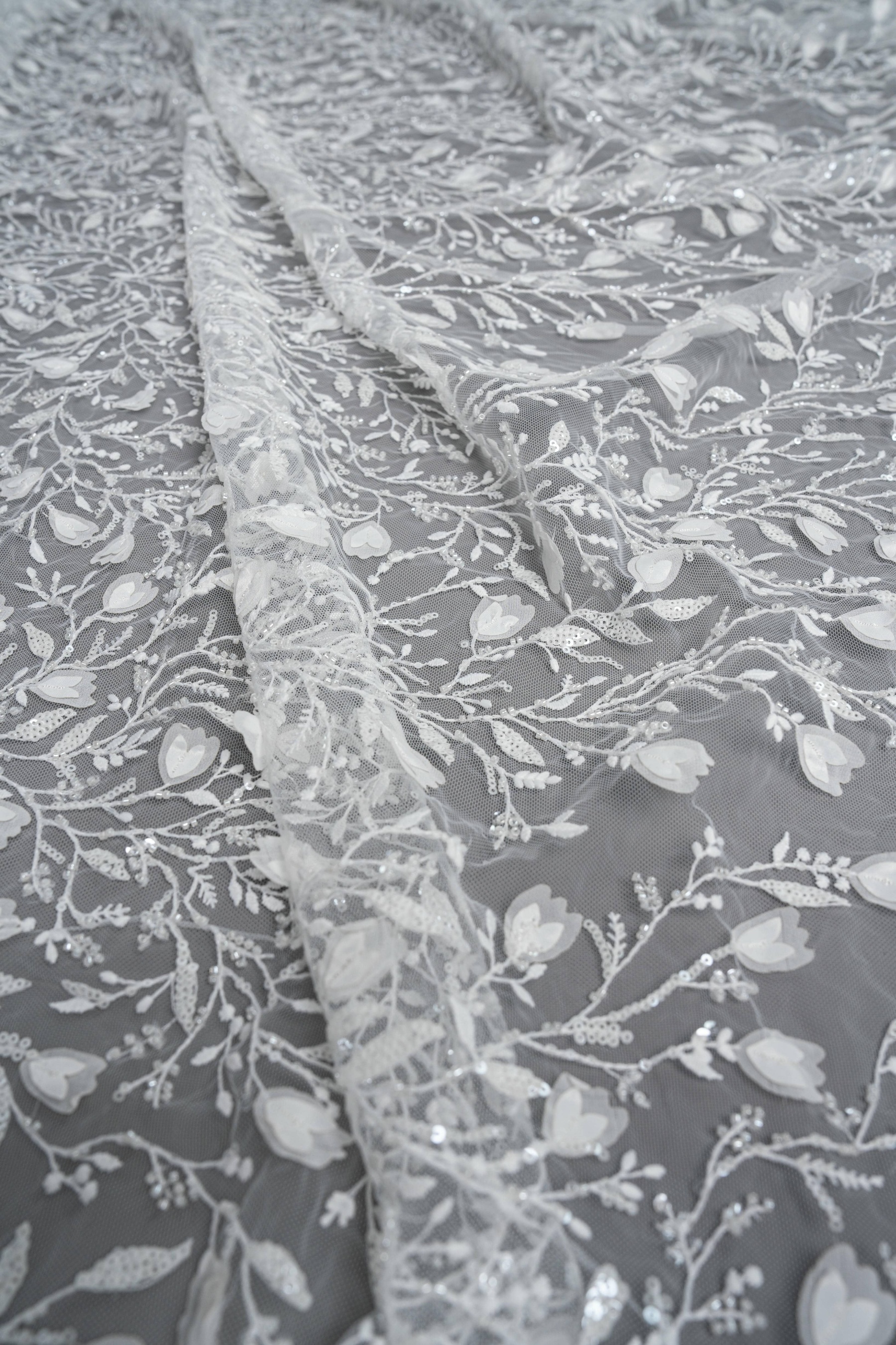 Sita Lace, sitalace, Lace Fabric, Feature Fabric, Tulle Fabric, Beaded Fabric, Sequined Fabric, Embroidery Fabric, Wedding Dress, Bridal Gown, Bridal Veil, Beads, Sequins, Feather Fabrics, Feather, 3D Flowers, Floral, Blossom Flowers, Flower Petal,