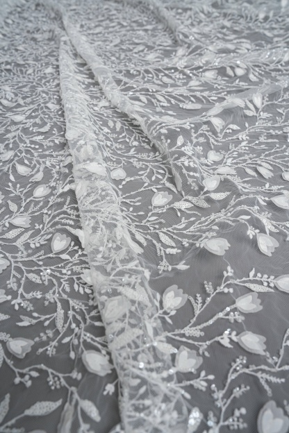 Sita Lace, sitalace, Lace Fabric, Feature Fabric, Tulle Fabric, Beaded Fabric, Sequined Fabric, Embroidery Fabric, Wedding Dress, Bridal Gown, Bridal Veil, Beads, Sequins, Feather Fabrics, Feather, 3D Flowers, Floral, Blossom Flowers, Flower Petal,