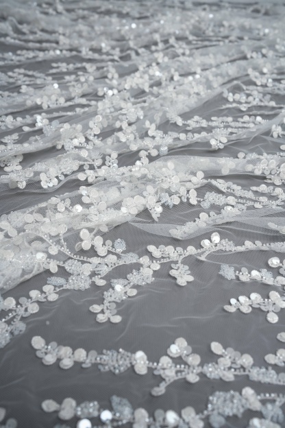 Sita Lace, sitalace, Lace Fabric, Feature Fabric, Tulle Fabric, Beaded Fabric, Sequined Fabric, Embroidery Fabric, Wedding Dress, Bridal Gown, Bridal Veil, Beads, Sequins, Feather Fabrics, Feather, 3D Flowers, Floral, Blossom Flowers, Flower Petal,