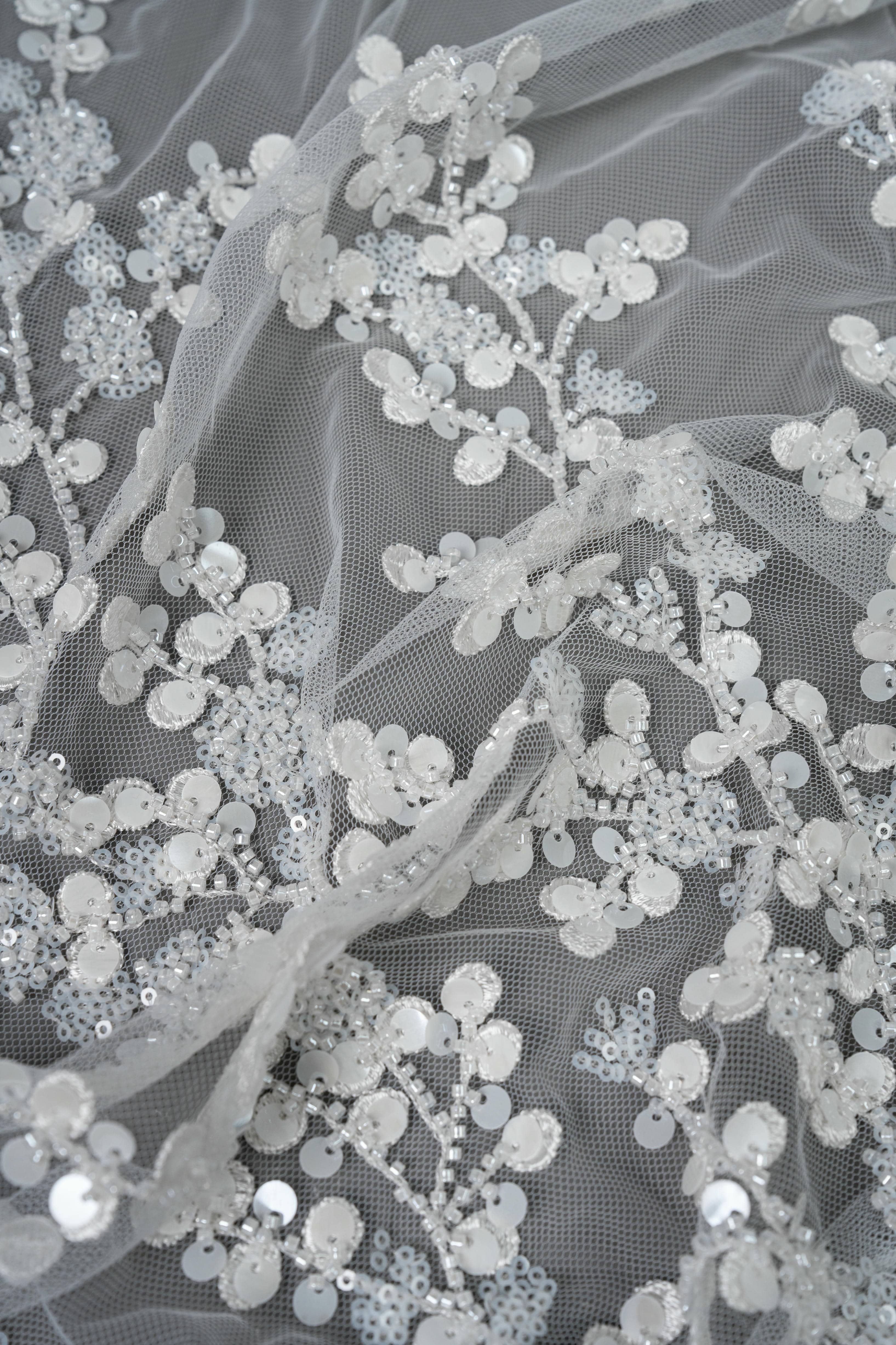 Sita Lace, sitalace, Lace Fabric, Feature Fabric, Tulle Fabric, Beaded Fabric, Sequined Fabric, Embroidery Fabric, Wedding Dress, Bridal Gown, Bridal Veil, Beads, Sequins, Feather Fabrics, Feather, 3D Flowers, Floral, Blossom Flowers, Flower Petal,