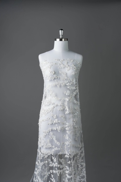 Sita Lace, sitalace, Lace Fabric, Feature Fabric, Tulle Fabric, Beaded Fabric, Sequined Fabric, Embroidery Fabric, Wedding Dress, Bridal Gown, Bridal Veil, Beads, Sequins, Feather Fabrics, Feather, 3D Flowers, Floral, Blossom Flowers, Flower Petal,