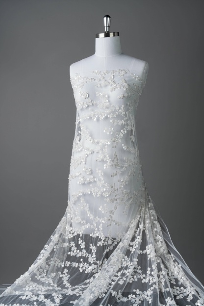 Sita Lace, sitalace, Lace Fabric, Feature Fabric, Tulle Fabric, Beaded Fabric, Sequined Fabric, Embroidery Fabric, Wedding Dress, Bridal Gown, Bridal Veil, Beads, Sequins, Feather Fabrics, Feather, 3D Flowers, Floral, Blossom Flowers, Flower Petal,