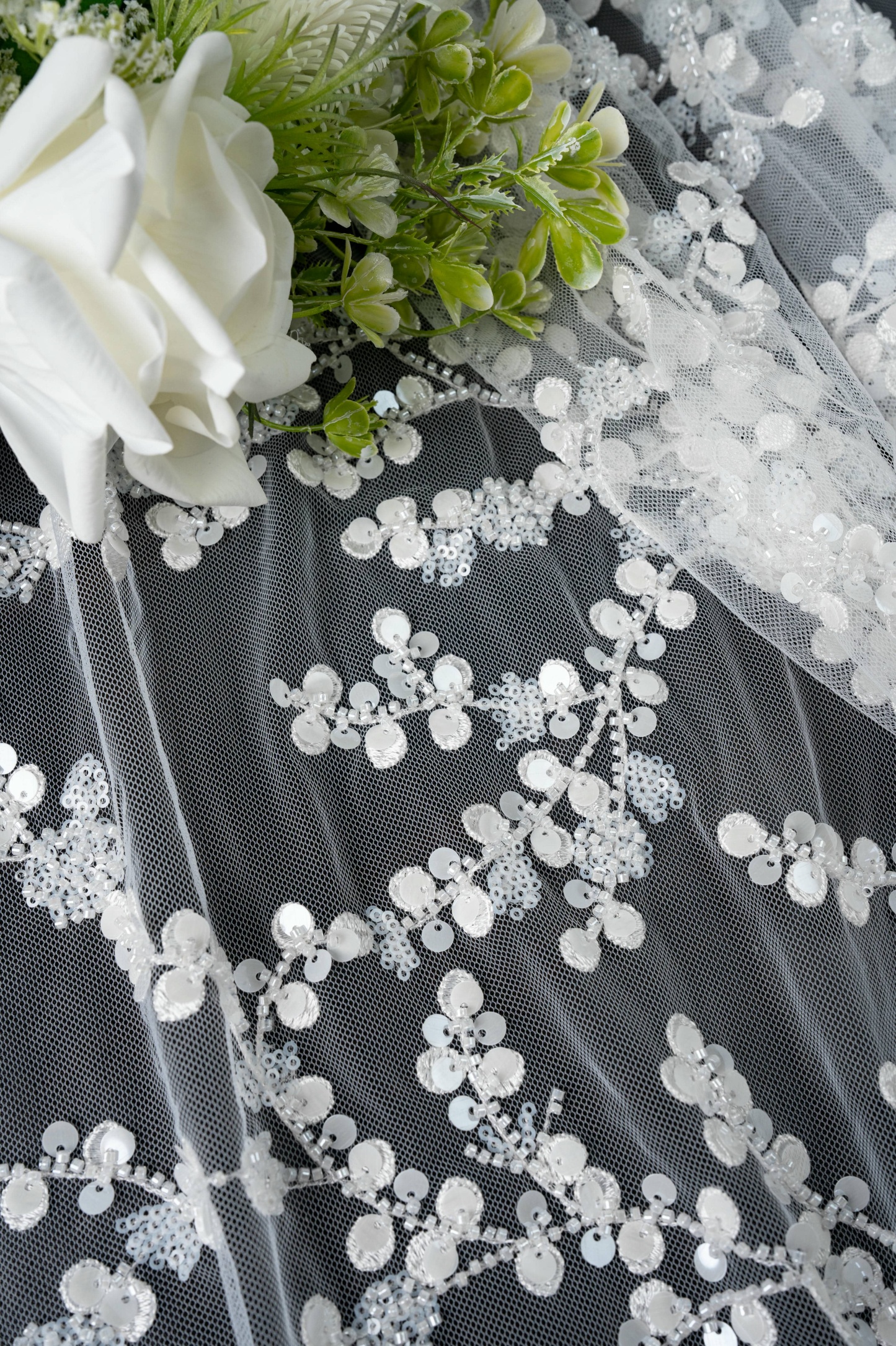 Sita Lace, sitalace, Lace Fabric, Feature Fabric, Tulle Fabric, Beaded Fabric, Sequined Fabric, Embroidery Fabric, Wedding Dress, Bridal Gown, Bridal Veil, Beads, Sequins, Feather Fabrics, Feather, 3D Flowers, Floral, Blossom Flowers, Flower Petal,
