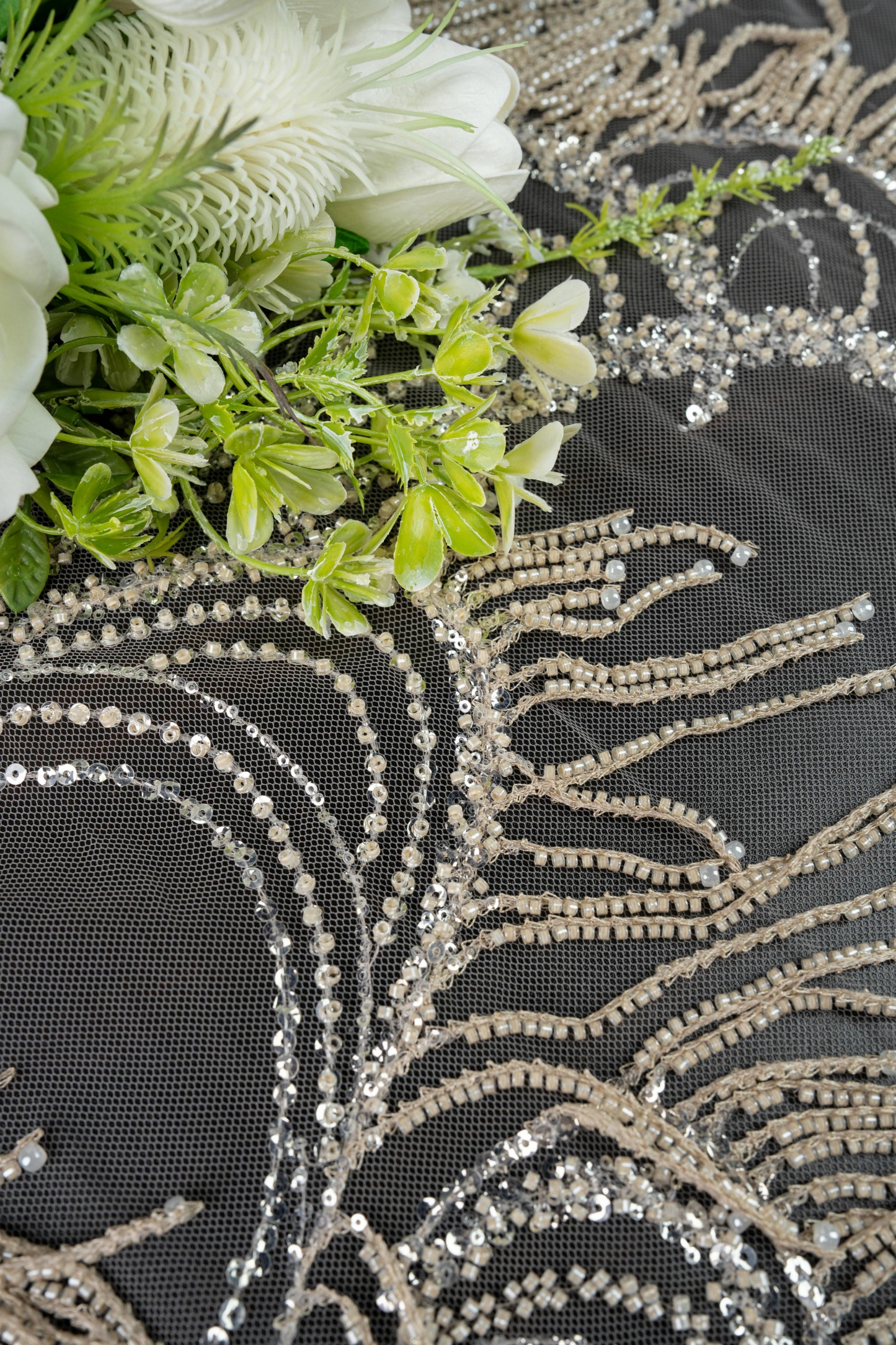 Sita Lace, sitalace, Lace Fabric, Feature Fabric, Tulle Fabric, Beaded Fabric, Sequined Fabric, Embroidery Fabric, Wedding Dress, Bridal Gown, Bridal Veil, Beads, Sequins, Feather Fabrics, Feather, 3D Flowers, Floral, Blossom Flowers, Flower Petal,
