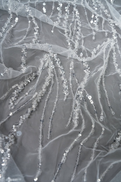 Exquisite Ivory Tulle Lace With Sparkling Transparent Sequins Crystal Mesh Wedding Dress With Noble Bridal Gowns