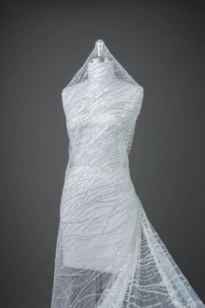 Exquisite Ivory Tulle Lace With Sparkling Transparent Sequins Crystal Mesh Wedding Dress With Noble Bridal Gowns