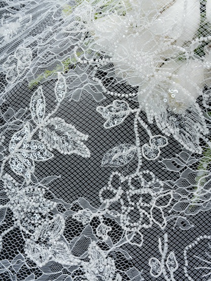 Sita Lace, sitalace, Lace Fabric, Feature Fabric, Tulle Fabric, Beaded Fabric, Sequined Fabric, Embroidery Fabric, Wedding Dress, Bridal Gown, Bridal Veil, Beads, Sequins, Feather Fabrics, Feather, 3D Flowers, Floral, Blossom Flowers, Flower Petal,