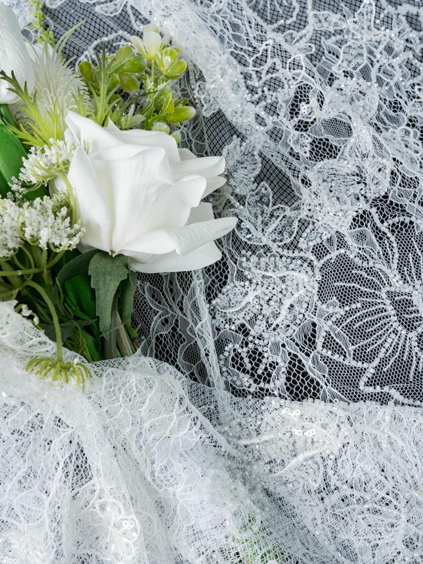 Sita Lace, sitalace, Lace Fabric, Feature Fabric, Tulle Fabric, Beaded Fabric, Sequined Fabric, Embroidery Fabric, Wedding Dress, Bridal Gown, Bridal Veil, Beads, Sequins, Feather Fabrics, Feather, 3D Flowers, Floral, Blossom Flowers, Flower Petal,