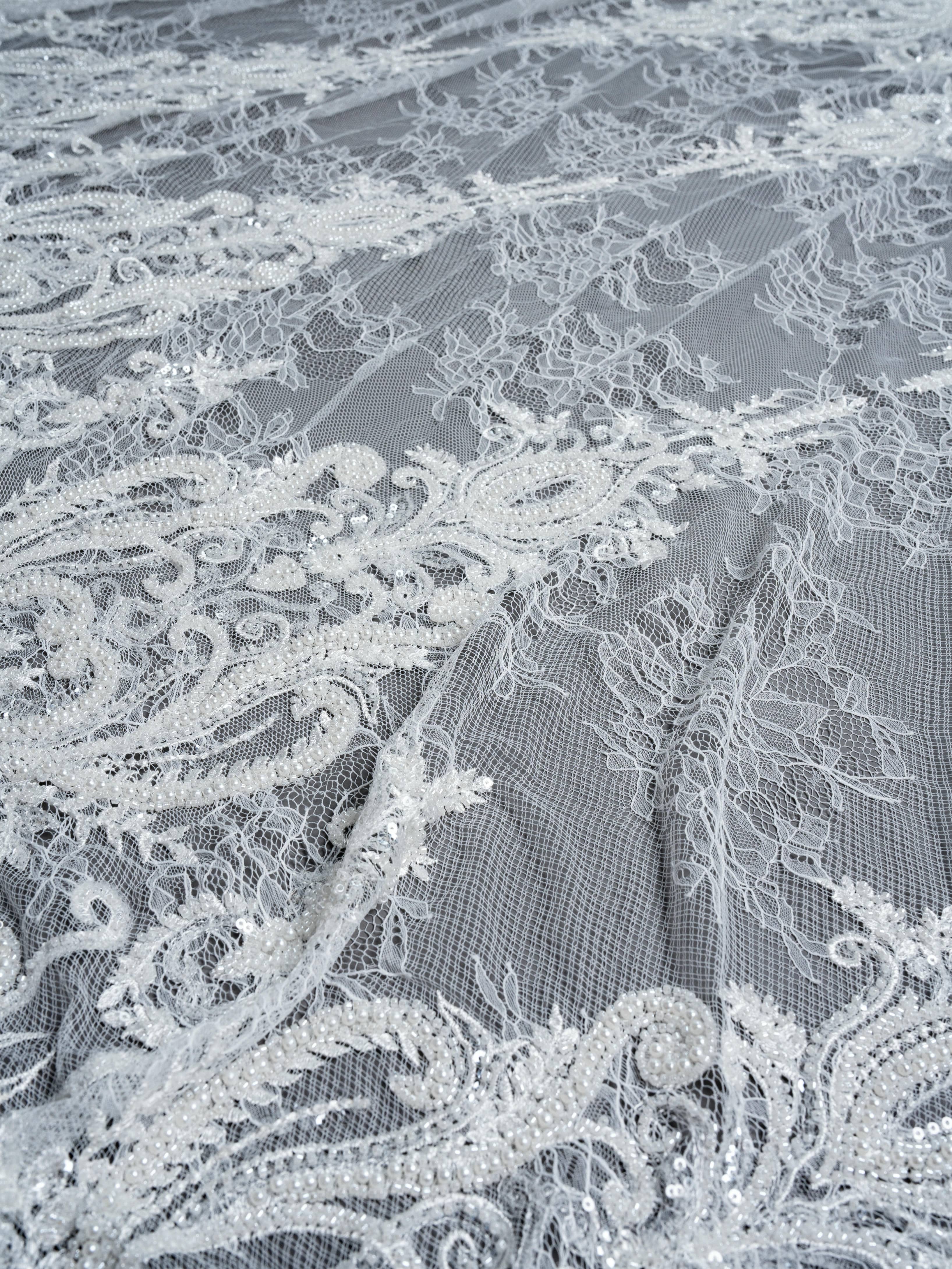 Sita Lace, sitalace, Lace Fabric, Feature Fabric, Tulle Fabric, Beaded Fabric, Sequined Fabric, Embroidery Fabric, Wedding Dress, Bridal Gown, Bridal Veil, Beads, Sequins, Feather Fabrics, Feather, 3D Flowers, Floral, Blossom Flowers, Flower Petal,
