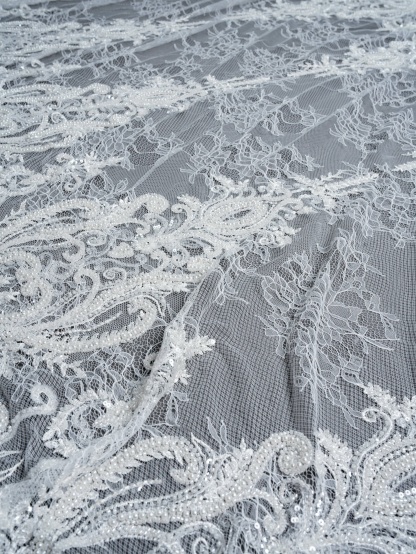 Sita Lace, sitalace, Lace Fabric, Feature Fabric, Tulle Fabric, Beaded Fabric, Sequined Fabric, Embroidery Fabric, Wedding Dress, Bridal Gown, Bridal Veil, Beads, Sequins, Feather Fabrics, Feather, 3D Flowers, Floral, Blossom Flowers, Flower Petal,