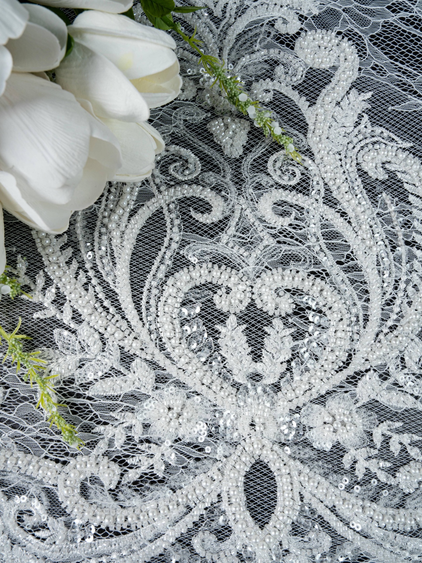 Sita Lace, sitalace, Lace Fabric, Feature Fabric, Tulle Fabric, Beaded Fabric, Sequined Fabric, Embroidery Fabric, Wedding Dress, Bridal Gown, Bridal Veil, Beads, Sequins, Feather Fabrics, Feather, 3D Flowers, Floral, Blossom Flowers, Flower Petal,