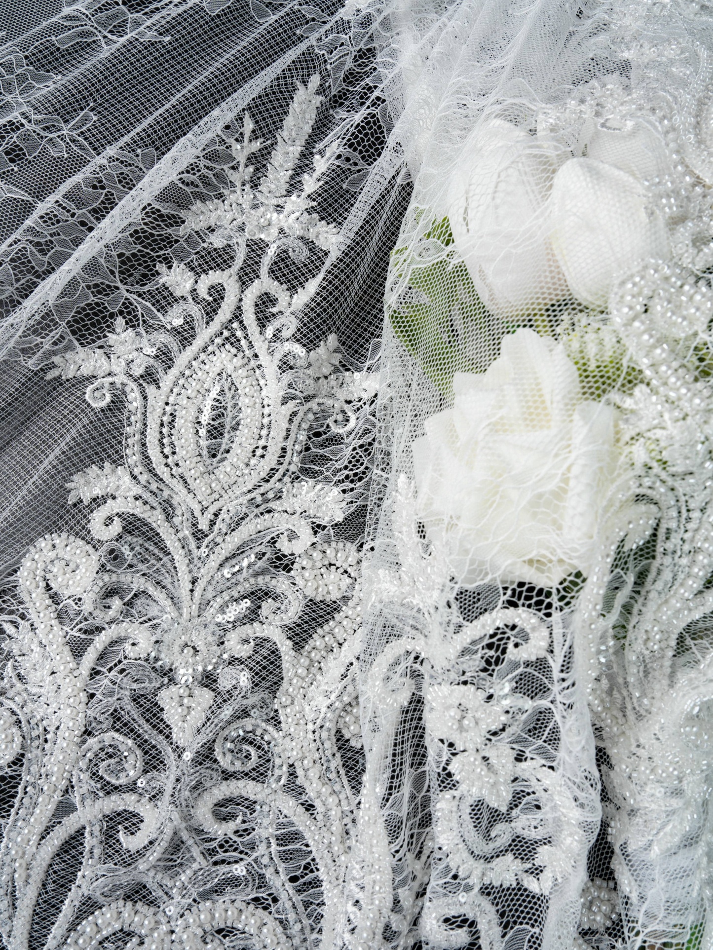 Sita Lace, sitalace, Lace Fabric, Feature Fabric, Tulle Fabric, Beaded Fabric, Sequined Fabric, Embroidery Fabric, Wedding Dress, Bridal Gown, Bridal Veil, Beads, Sequins, Feather Fabrics, Feather, 3D Flowers, Floral, Blossom Flowers, Flower Petal,