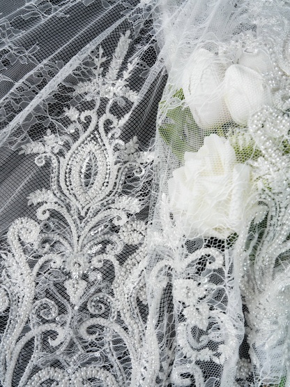 Sita Lace, sitalace, Lace Fabric, Feature Fabric, Tulle Fabric, Beaded Fabric, Sequined Fabric, Embroidery Fabric, Wedding Dress, Bridal Gown, Bridal Veil, Beads, Sequins, Feather Fabrics, Feather, 3D Flowers, Floral, Blossom Flowers, Flower Petal,