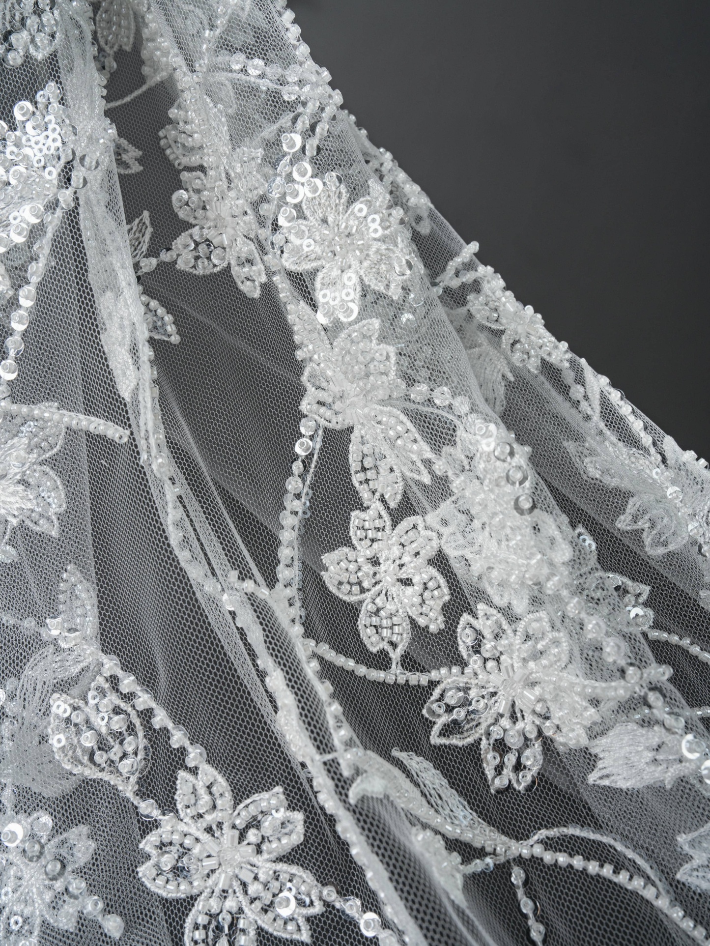 Sita Lace, sitalace, Lace Fabric, Feature Fabric, Tulle Fabric, Beaded Fabric, Sequined Fabric, Embroidery Fabric, Wedding Dress, Bridal Gown, Bridal Veil, Beads, Sequins, Feather Fabrics, Feather, 3D Flowers, Floral, Blossom Flowers, Flower Petal,
