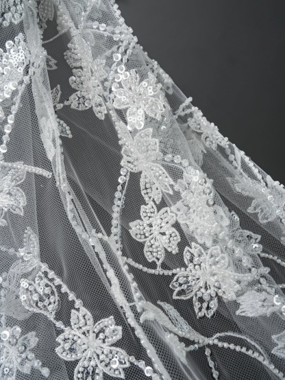 Sita Lace, sitalace, Lace Fabric, Feature Fabric, Tulle Fabric, Beaded Fabric, Sequined Fabric, Embroidery Fabric, Wedding Dress, Bridal Gown, Bridal Veil, Beads, Sequins, Feather Fabrics, Feather, 3D Flowers, Floral, Blossom Flowers, Flower Petal,