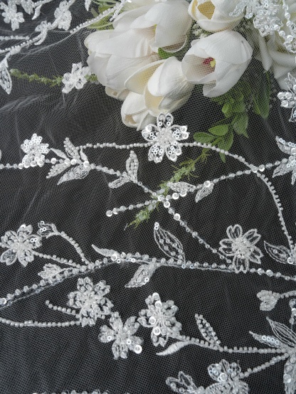Sita Lace, sitalace, Lace Fabric, Feature Fabric, Tulle Fabric, Beaded Fabric, Sequined Fabric, Embroidery Fabric, Wedding Dress, Bridal Gown, Bridal Veil, Beads, Sequins, Feather Fabrics, Feather, 3D Flowers, Floral, Blossom Flowers, Flower Petal,