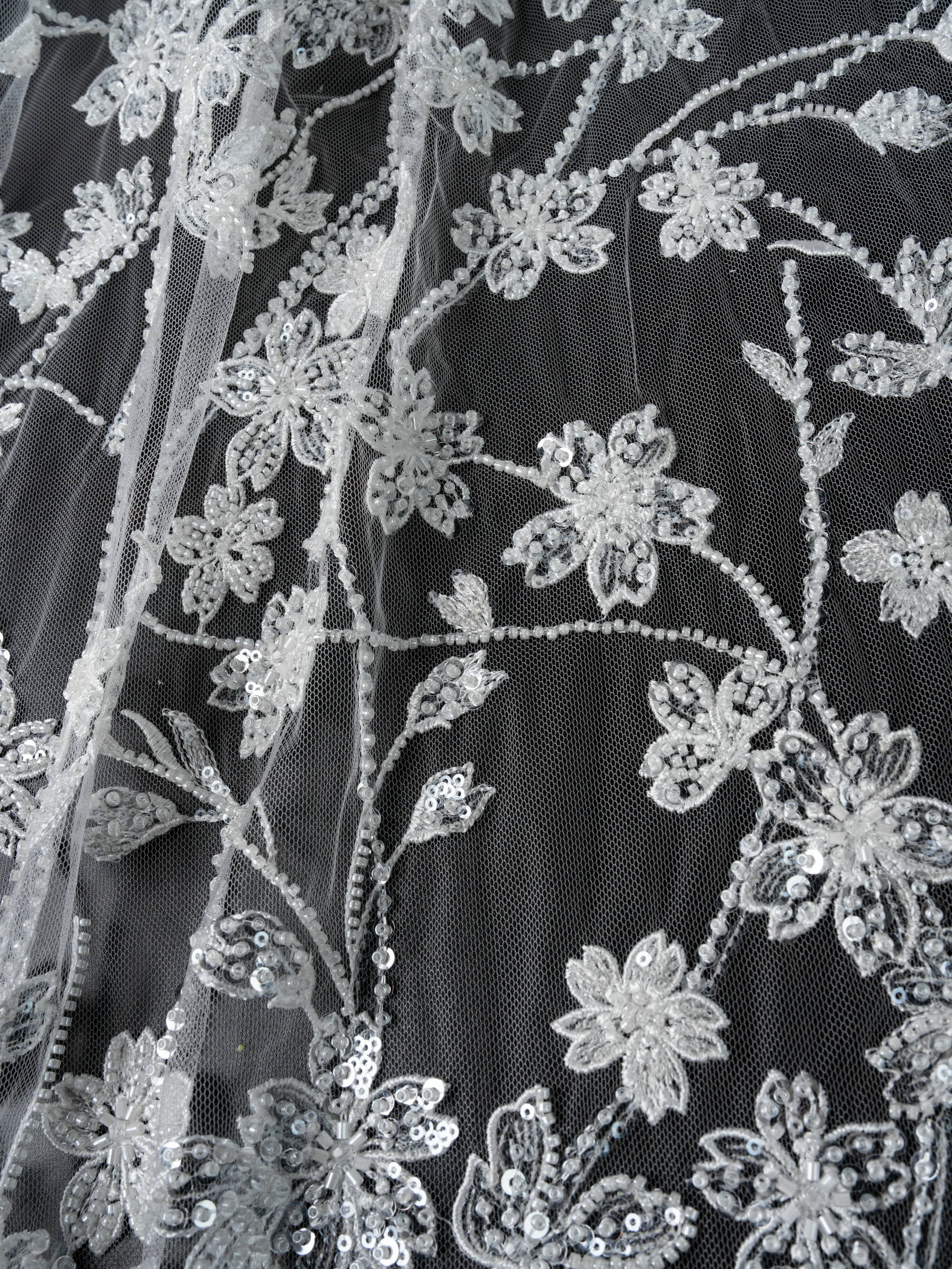 Sita Lace, sitalace, Lace Fabric, Feature Fabric, Tulle Fabric, Beaded Fabric, Sequined Fabric, Embroidery Fabric, Wedding Dress, Bridal Gown, Bridal Veil, Beads, Sequins, Feather Fabrics, Feather, 3D Flowers, Floral, Blossom Flowers, Flower Petal,