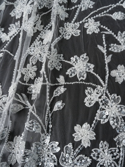 Sita Lace, sitalace, Lace Fabric, Feature Fabric, Tulle Fabric, Beaded Fabric, Sequined Fabric, Embroidery Fabric, Wedding Dress, Bridal Gown, Bridal Veil, Beads, Sequins, Feather Fabrics, Feather, 3D Flowers, Floral, Blossom Flowers, Flower Petal,