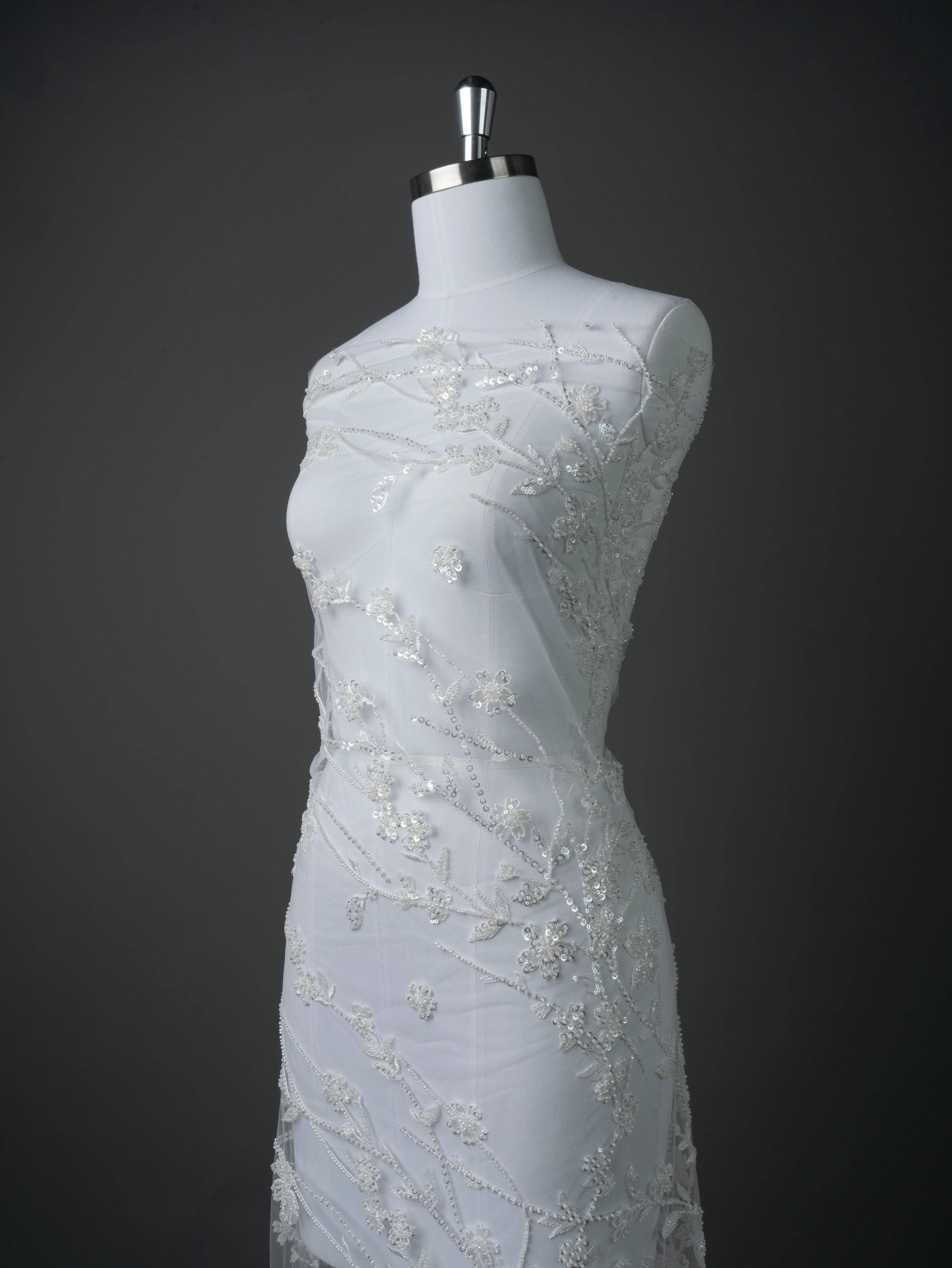 Sita Lace, sitalace, Lace Fabric, Feature Fabric, Tulle Fabric, Beaded Fabric, Sequined Fabric, Embroidery Fabric, Wedding Dress, Bridal Gown, Bridal Veil, Beads, Sequins, Feather Fabrics, Feather, 3D Flowers, Floral, Blossom Flowers, Flower Petal,