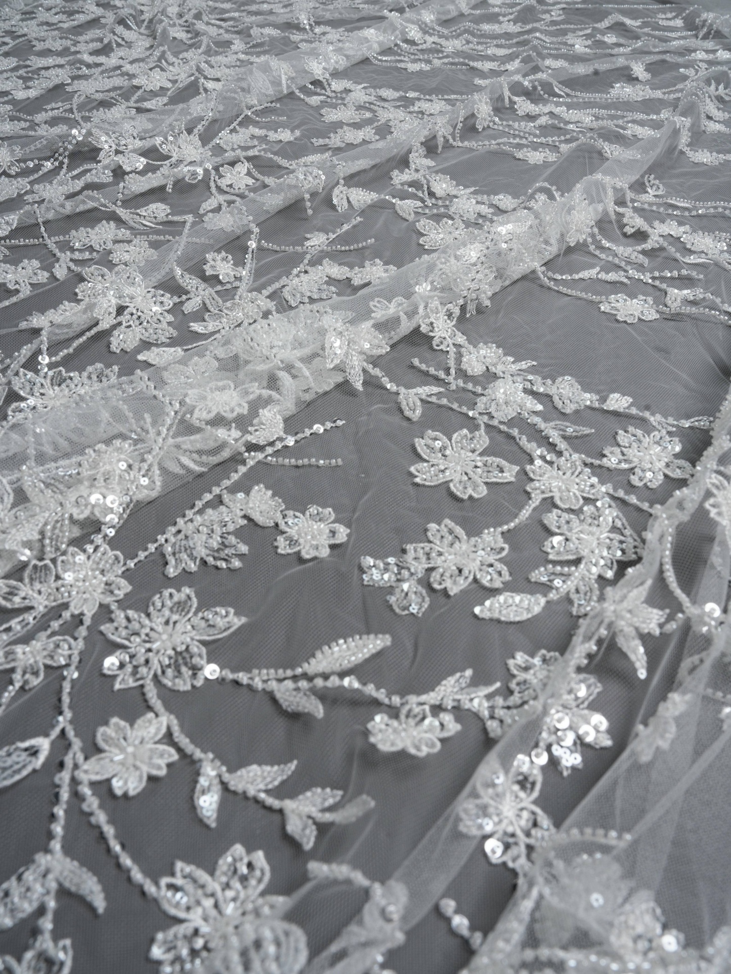 Sita Lace, sitalace, Lace Fabric, Feature Fabric, Tulle Fabric, Beaded Fabric, Sequined Fabric, Embroidery Fabric, Wedding Dress, Bridal Gown, Bridal Veil, Beads, Sequins, Feather Fabrics, Feather, 3D Flowers, Floral, Blossom Flowers, Flower Petal,