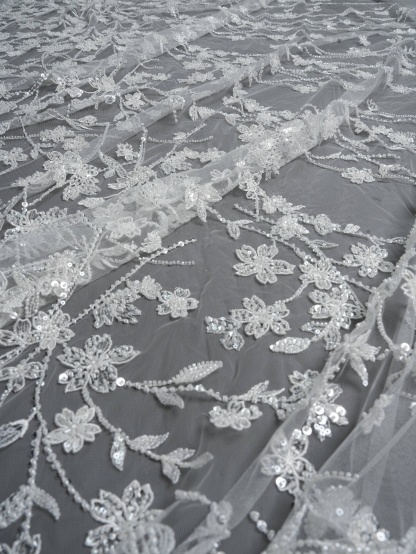 Sita Lace, sitalace, Lace Fabric, Feature Fabric, Tulle Fabric, Beaded Fabric, Sequined Fabric, Embroidery Fabric, Wedding Dress, Bridal Gown, Bridal Veil, Beads, Sequins, Feather Fabrics, Feather, 3D Flowers, Floral, Blossom Flowers, Flower Petal,