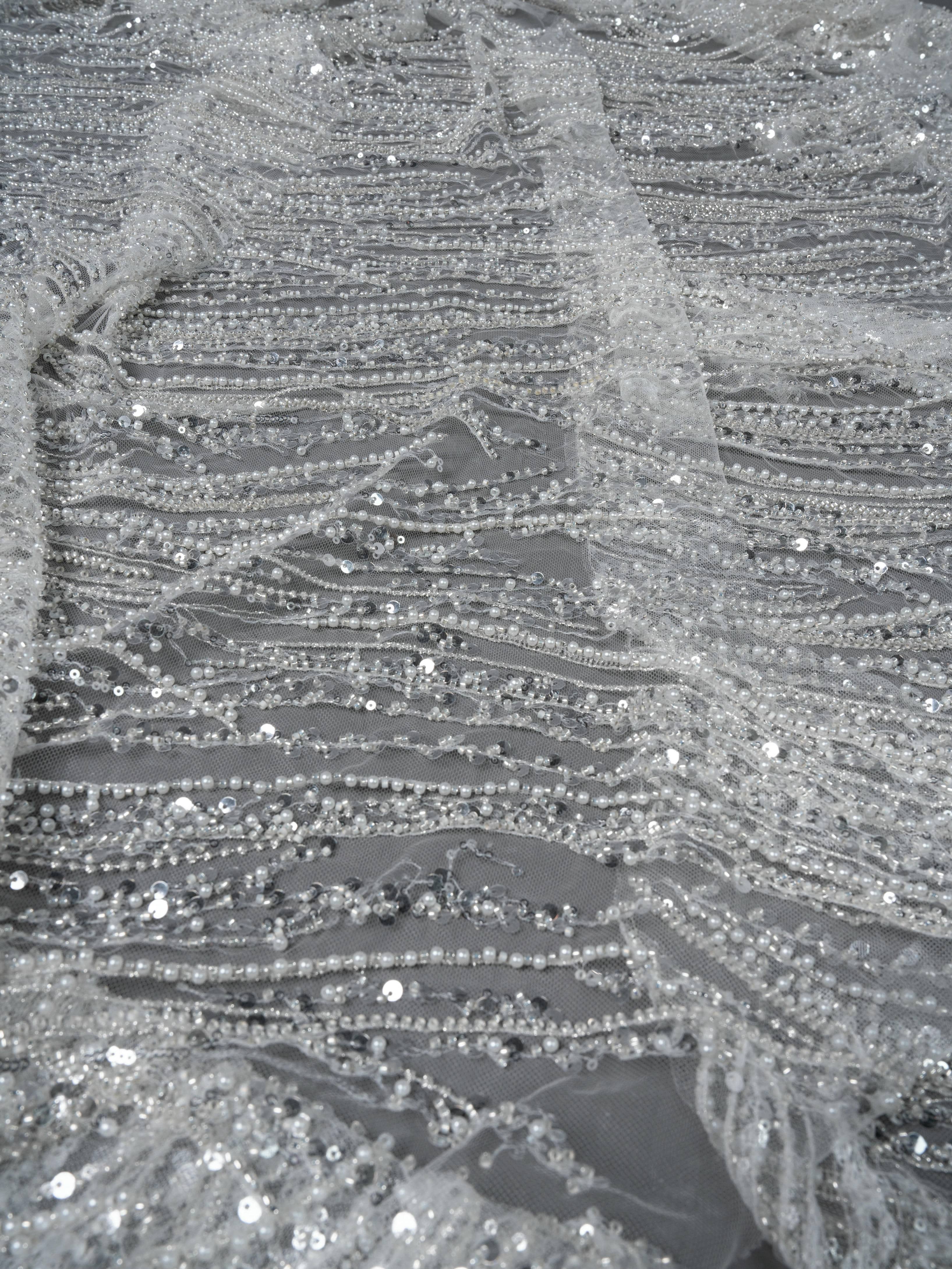 Sita Lace, sitalace, Lace Fabric, Feature Fabric, Tulle Fabric, Beaded Fabric, Sequined Fabric, Embroidery Fabric, Wedding Dress, Bridal Gown, Bridal Veil, Beads, Sequins, Feather Fabrics, Feather, 3D Flowers, Floral, Blossom Flowers, Flower Petal,