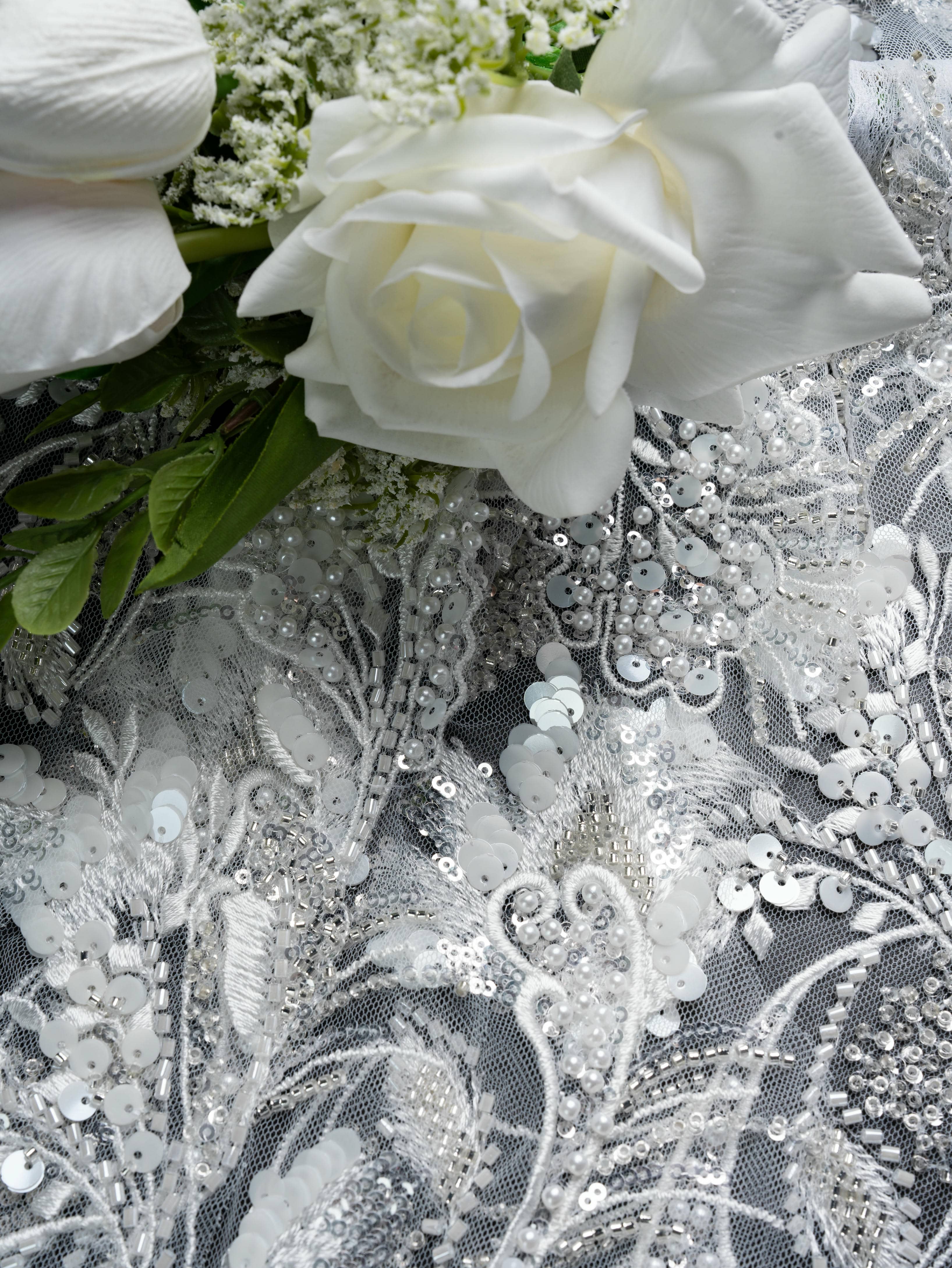 Sita Lace, sitalace, Lace Fabric, Feature Fabric, Tulle Fabric, Beaded Fabric, Sequined Fabric, Embroidery Fabric, Wedding Dress, Bridal Gown, Bridal Veil, Beads, Sequins, Feather Fabrics, Feather, 3D Flowers, Floral, Blossom Flowers, Flower Petal,