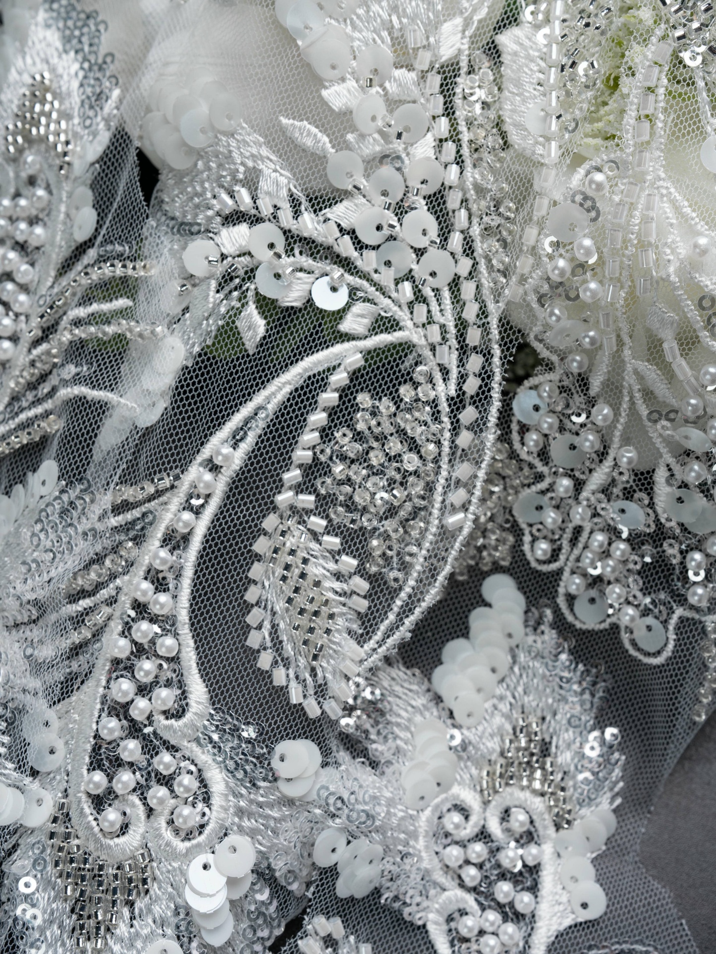 Sita Lace, sitalace, Lace Fabric, Feature Fabric, Tulle Fabric, Beaded Fabric, Sequined Fabric, Embroidery Fabric, Wedding Dress, Bridal Gown, Bridal Veil, Beads, Sequins, Feather Fabrics, Feather, 3D Flowers, Floral, Blossom Flowers, Flower Petal,