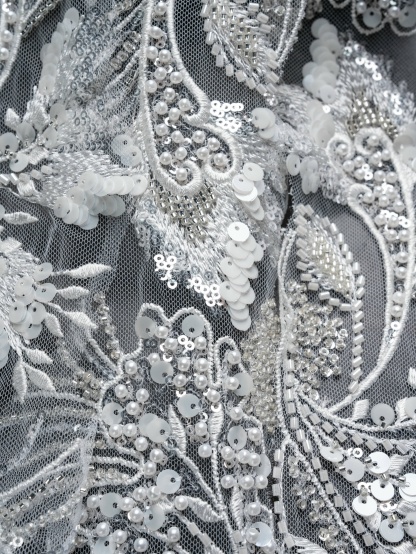 Sita Lace, sitalace, Lace Fabric, Feature Fabric, Tulle Fabric, Beaded Fabric, Sequined Fabric, Embroidery Fabric, Wedding Dress, Bridal Gown, Bridal Veil, Beads, Sequins, Feather Fabrics, Feather, 3D Flowers, Floral, Blossom Flowers, Flower Petal,