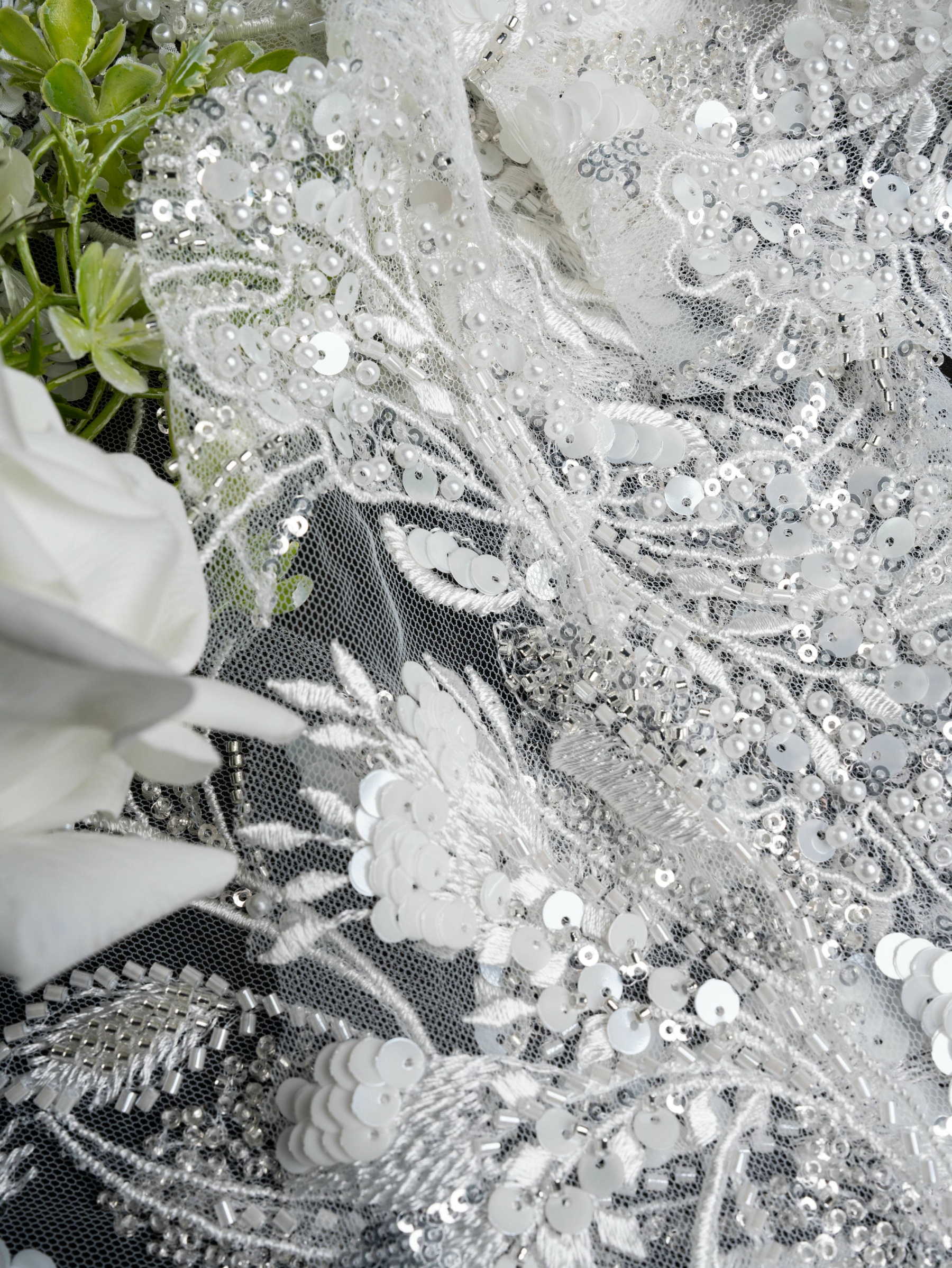 Sita Lace, sitalace, Lace Fabric, Feature Fabric, Tulle Fabric, Beaded Fabric, Sequined Fabric, Embroidery Fabric, Wedding Dress, Bridal Gown, Bridal Veil, Beads, Sequins, Feather Fabrics, Feather, 3D Flowers, Floral, Blossom Flowers, Flower Petal,