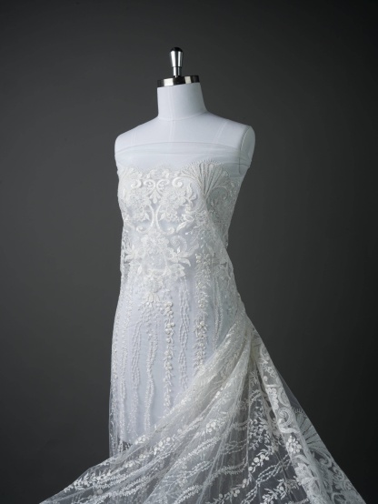 Sita Lace, sitalace, Lace Fabric, Feature Fabric, Tulle Fabric, Beaded Fabric, Sequined Fabric, Embroidery Fabric, Wedding Dress, Bridal Gown, Bridal Veil, Beads, Sequins, Feather Fabrics, Feather, 3D Flowers, Floral, Blossom Flowers, Flower Petal,