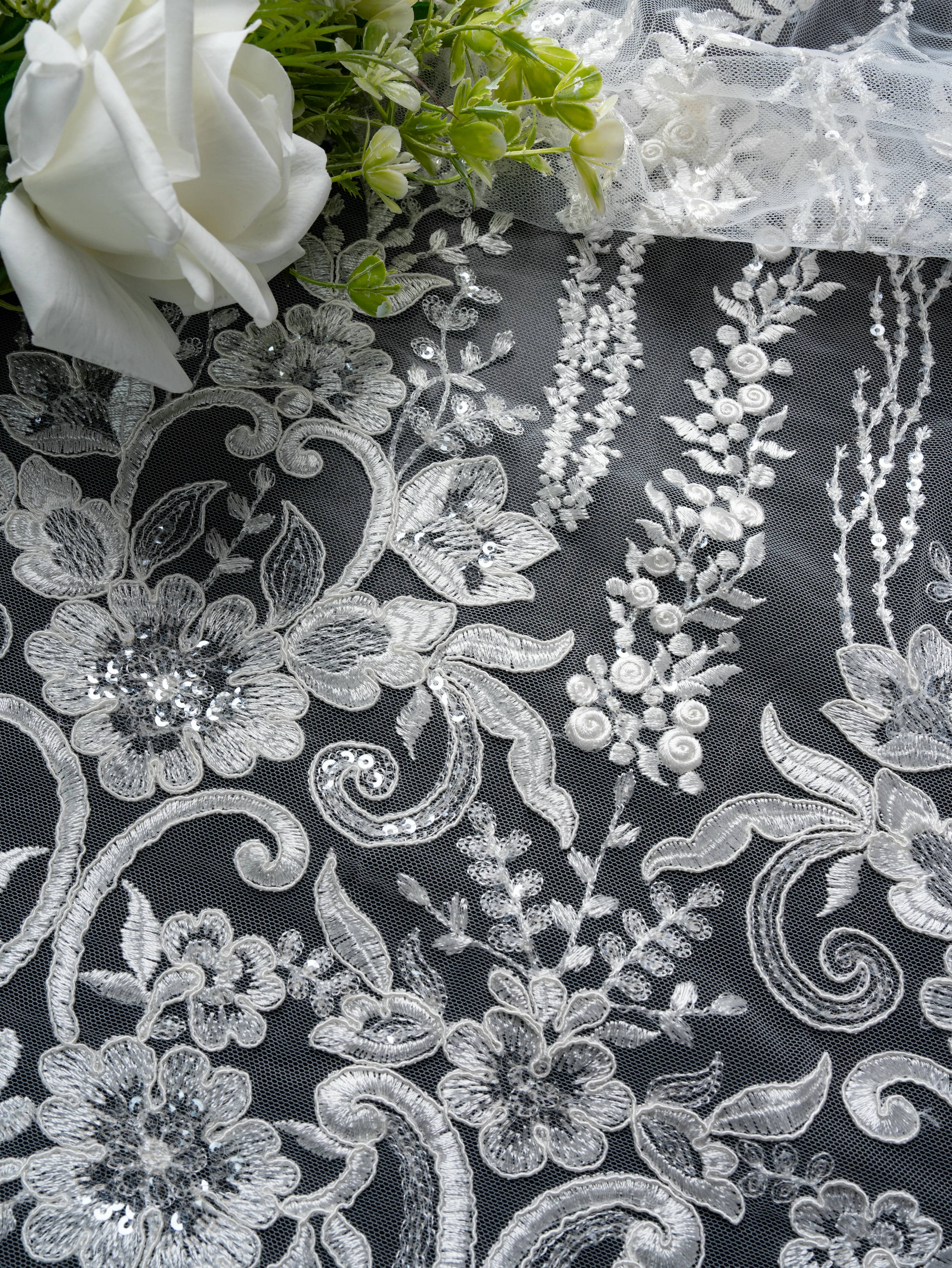 Sita Lace, sitalace, Lace Fabric, Feature Fabric, Tulle Fabric, Beaded Fabric, Sequined Fabric, Embroidery Fabric, Wedding Dress, Bridal Gown, Bridal Veil, Beads, Sequins, Feather Fabrics, Feather, 3D Flowers, Floral, Blossom Flowers, Flower Petal,