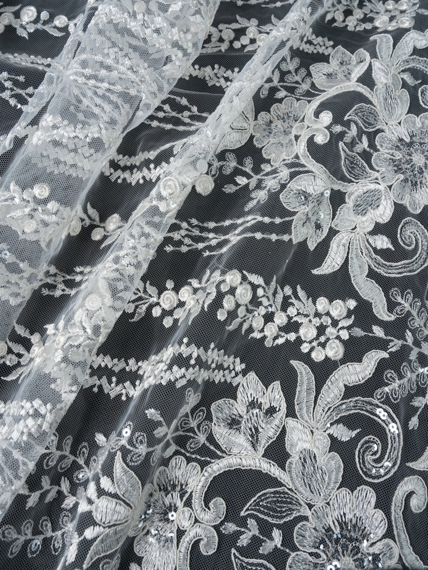 Sita Lace, sitalace, Lace Fabric, Feature Fabric, Tulle Fabric, Beaded Fabric, Sequined Fabric, Embroidery Fabric, Wedding Dress, Bridal Gown, Bridal Veil, Beads, Sequins, Feather Fabrics, Feather, 3D Flowers, Floral, Blossom Flowers, Flower Petal,