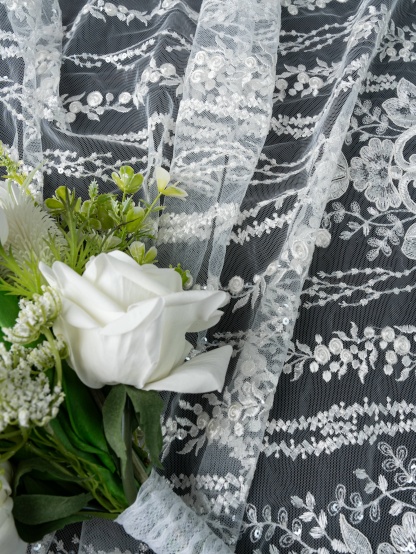 Sita Lace, sitalace, Lace Fabric, Feature Fabric, Tulle Fabric, Beaded Fabric, Sequined Fabric, Embroidery Fabric, Wedding Dress, Bridal Gown, Bridal Veil, Beads, Sequins, Feather Fabrics, Feather, 3D Flowers, Floral, Blossom Flowers, Flower Petal,