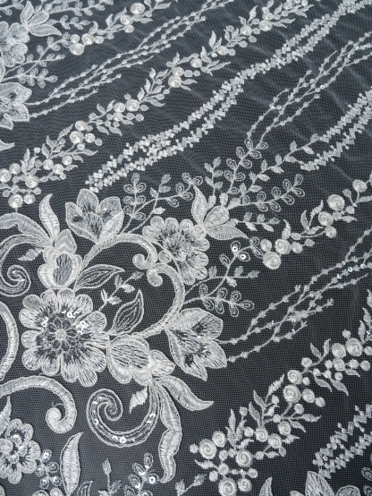 Sita Lace, sitalace, Lace Fabric, Feature Fabric, Tulle Fabric, Beaded Fabric, Sequined Fabric, Embroidery Fabric, Wedding Dress, Bridal Gown, Bridal Veil, Beads, Sequins, Feather Fabrics, Feather, 3D Flowers, Floral, Blossom Flowers, Flower Petal,