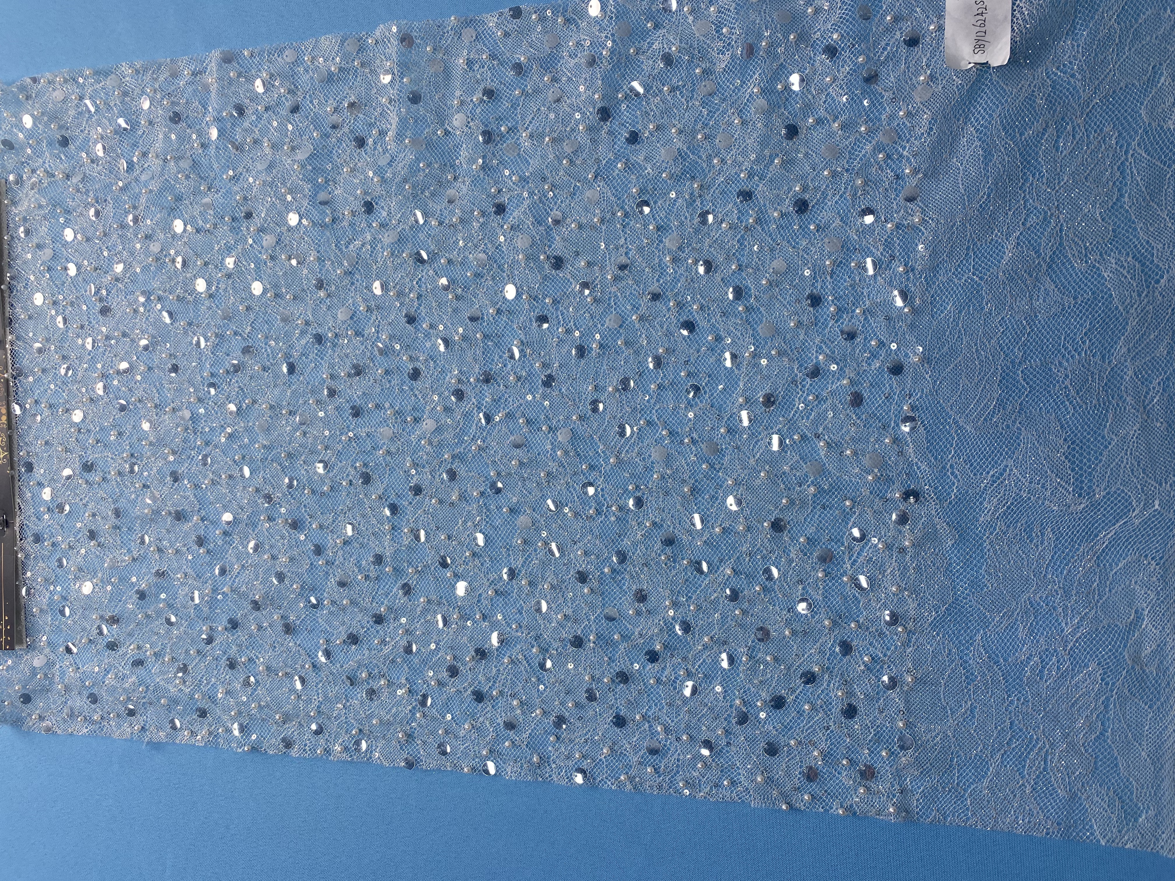 Ivory Fabric Embellished with Sparkling Sequins & Pearls! Perfect for Wedding Dresses/Evening Wear. High-Quality Material—Shop This Exquisite Decorative Fabric Now!