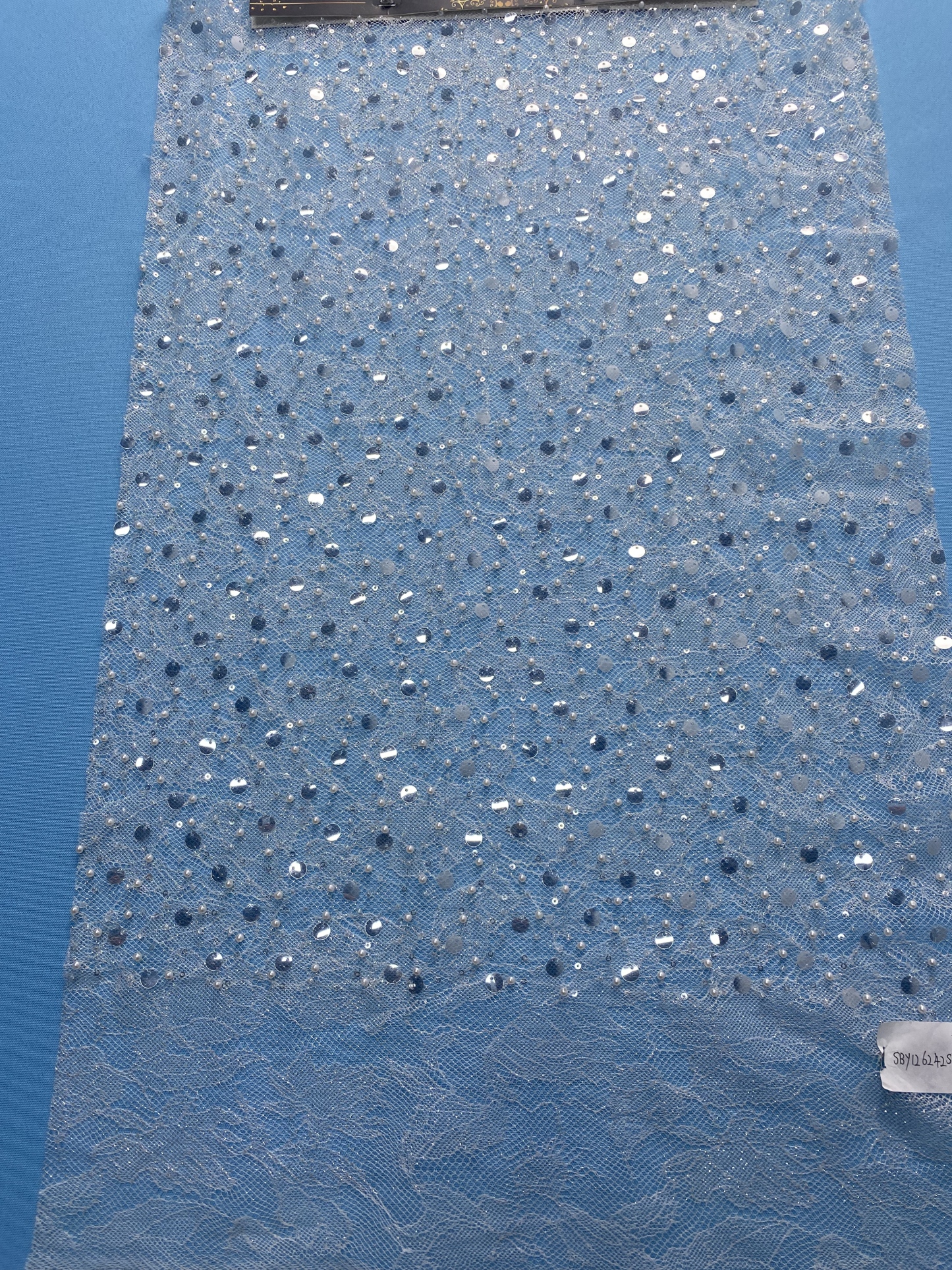 Ivory Fabric Embellished with Sparkling Sequins & Pearls! Perfect for Wedding Dresses/Evening Wear. High-Quality Material—Shop This Exquisite Decorative Fabric Now!