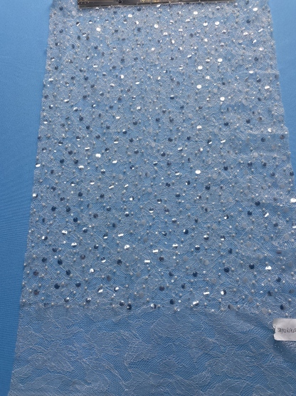 Ivory Fabric Embellished with Sparkling Sequins & Pearls! Perfect for Wedding Dresses/Evening Wear. High-Quality Material—Shop This Exquisite Decorative Fabric Now!