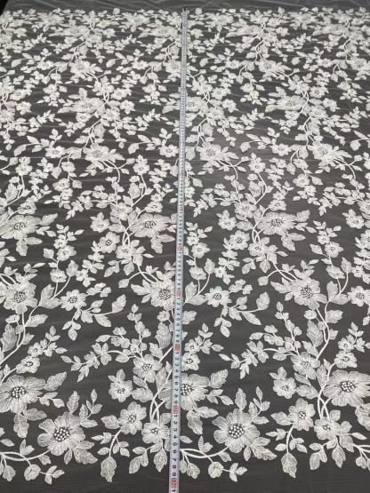 Ivory Bridal Embroidery Floral Lace Fabric, Delicate Floral Applique lace, Formal Dress Prom lace, Wedding Gown lace, rehearsal, by 1 yard