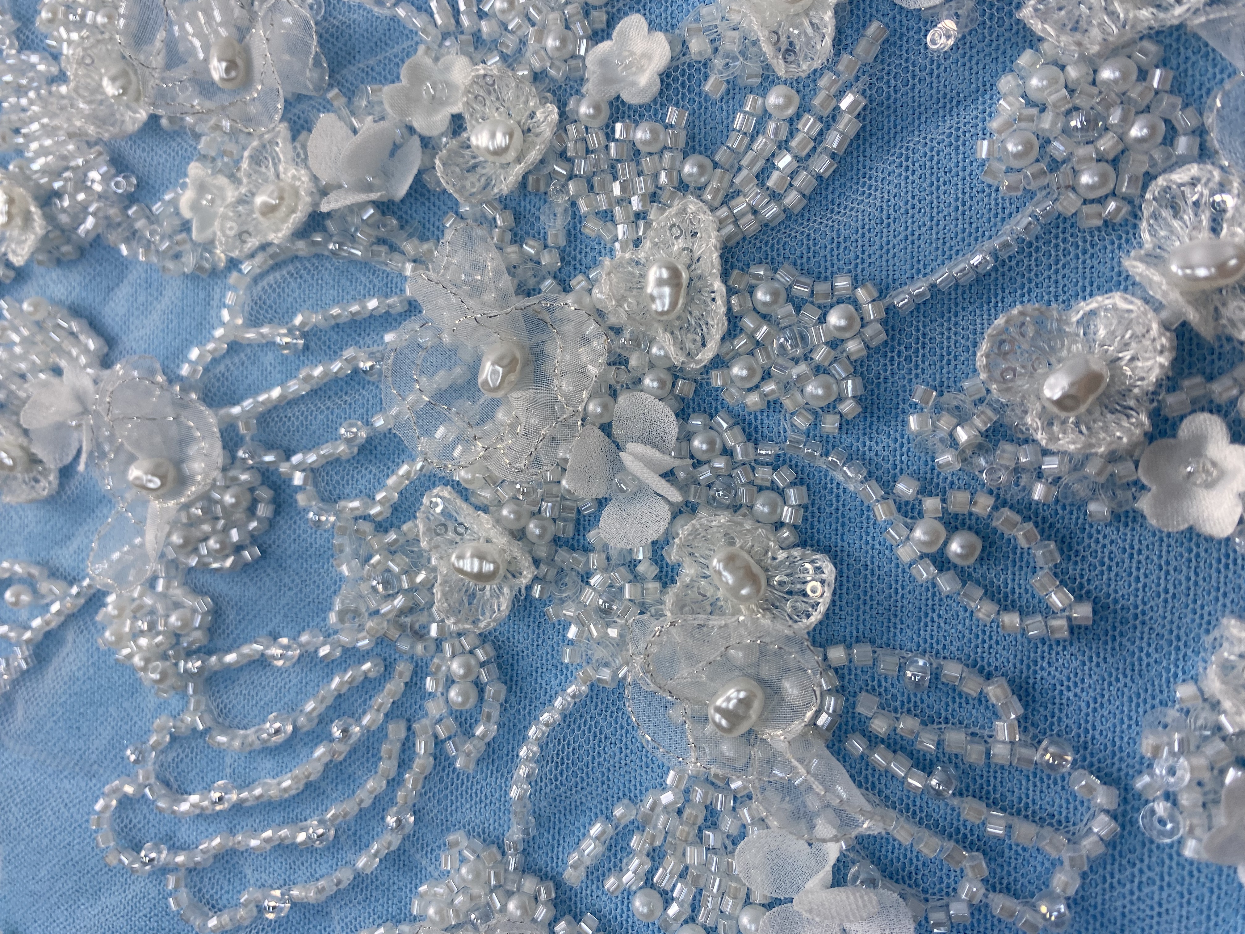 Exquisite Ivory Fabric! Embellished with Pearls, Sparkling Sequins & Delicate Embroidery. Ideal for Wedding Dresses/Chic Evening Wear—Premium Craftsmanship, Shop Now!