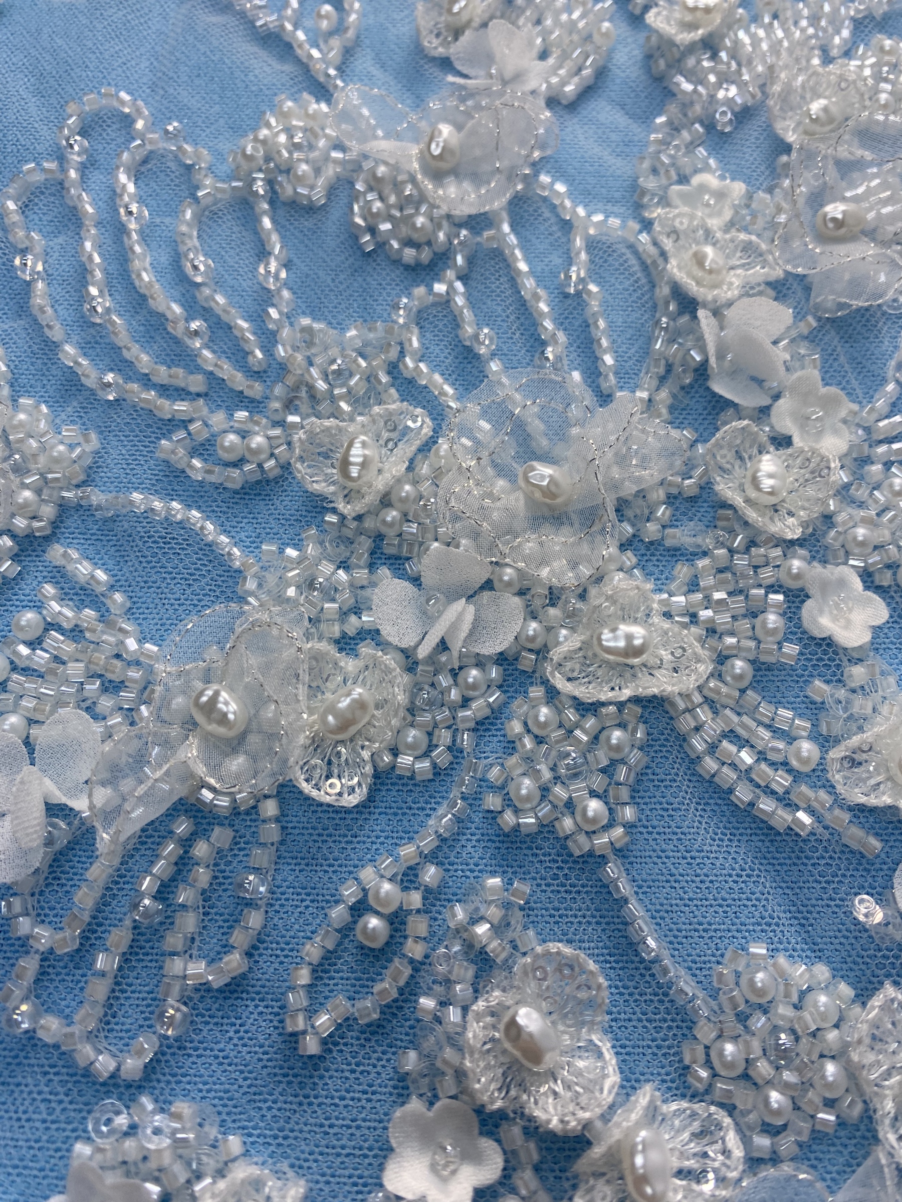 Exquisite Ivory Fabric! Embellished with Pearls, Sparkling Sequins & Delicate Embroidery. Ideal for Wedding Dresses/Chic Evening Wear—Premium Craftsmanship, Shop Now!