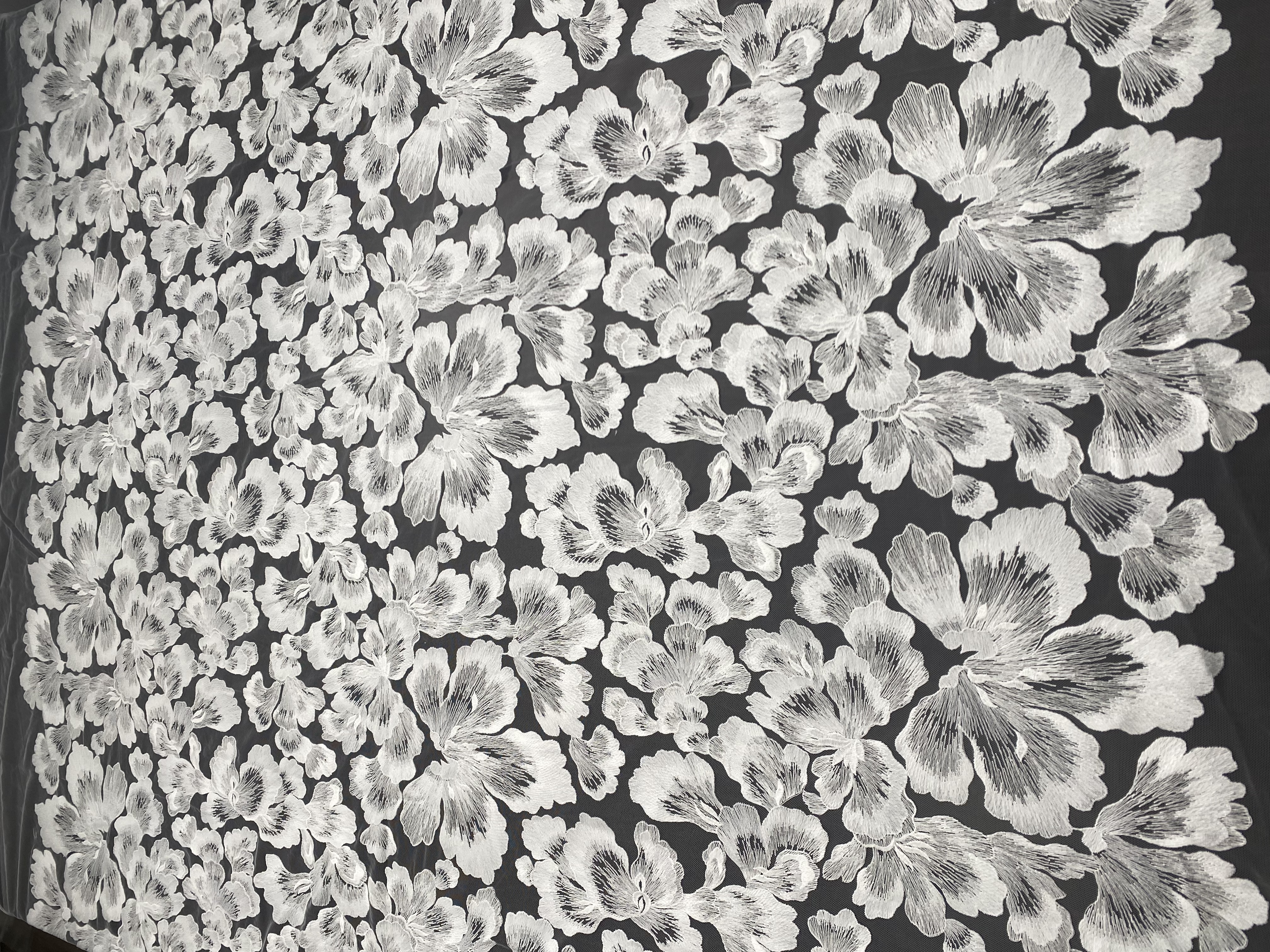 Ivory Bridal Embroidery Floral Lace Fabric, Delicate Floral Applique lace, Formal Dress Prom lace, Wedding Gown lace, rehearsal, by 1 yard