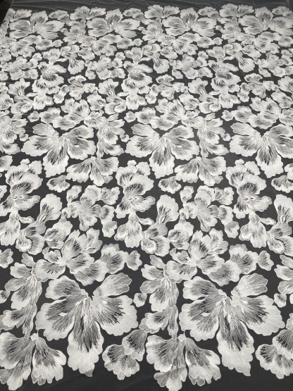 Ivory Bridal Embroidery Floral Lace Fabric, Delicate Floral Applique lace, Formal Dress Prom lace, Wedding Gown lace, rehearsal, by 1 yard