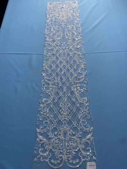 Gorgeous Ivory Fabric! Adorned with Intricate Embroidery, Sparkling Sequins & Beads. Ideal for Wedding Dresses/Evening Wear. Premium Craftsmanship—Shop This Exquisite Material Now!